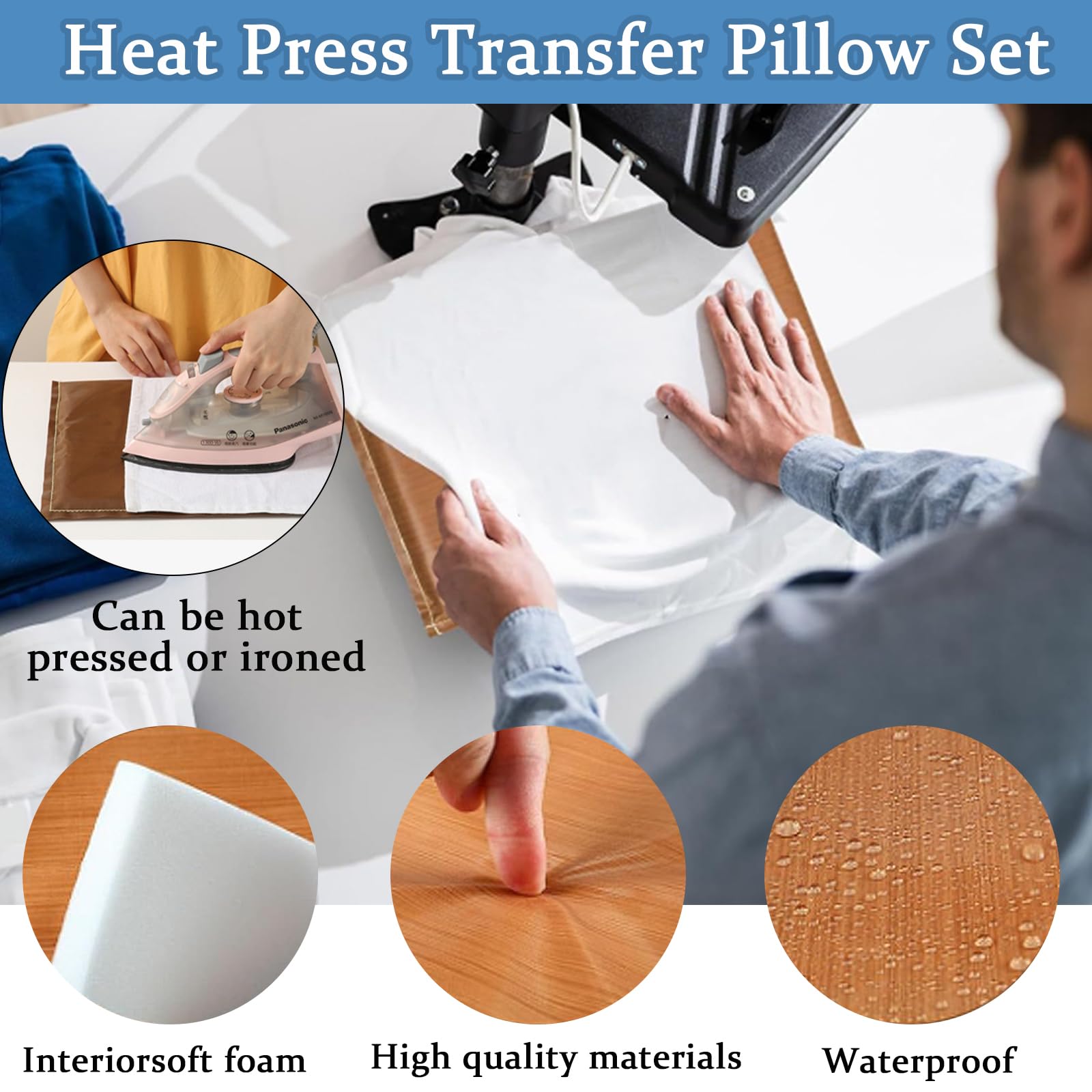QUKLOGEN Wärme Presse Transfer Kissen Pad Set 4-teilig mit Teflon Blatt und Hitzebeständigem Klebeband