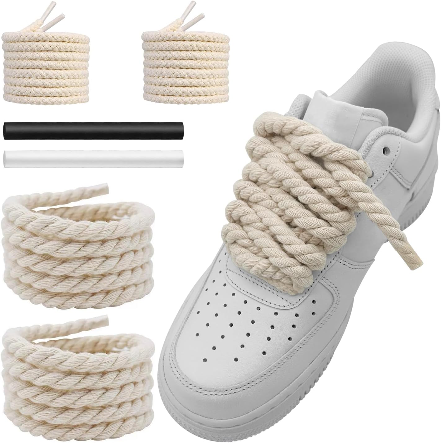 Thick Rope Shoe Laces Strings for Air Force 1, 10mm Round Cotton Chunky Shoelaces Replacement Laces for Sneakers