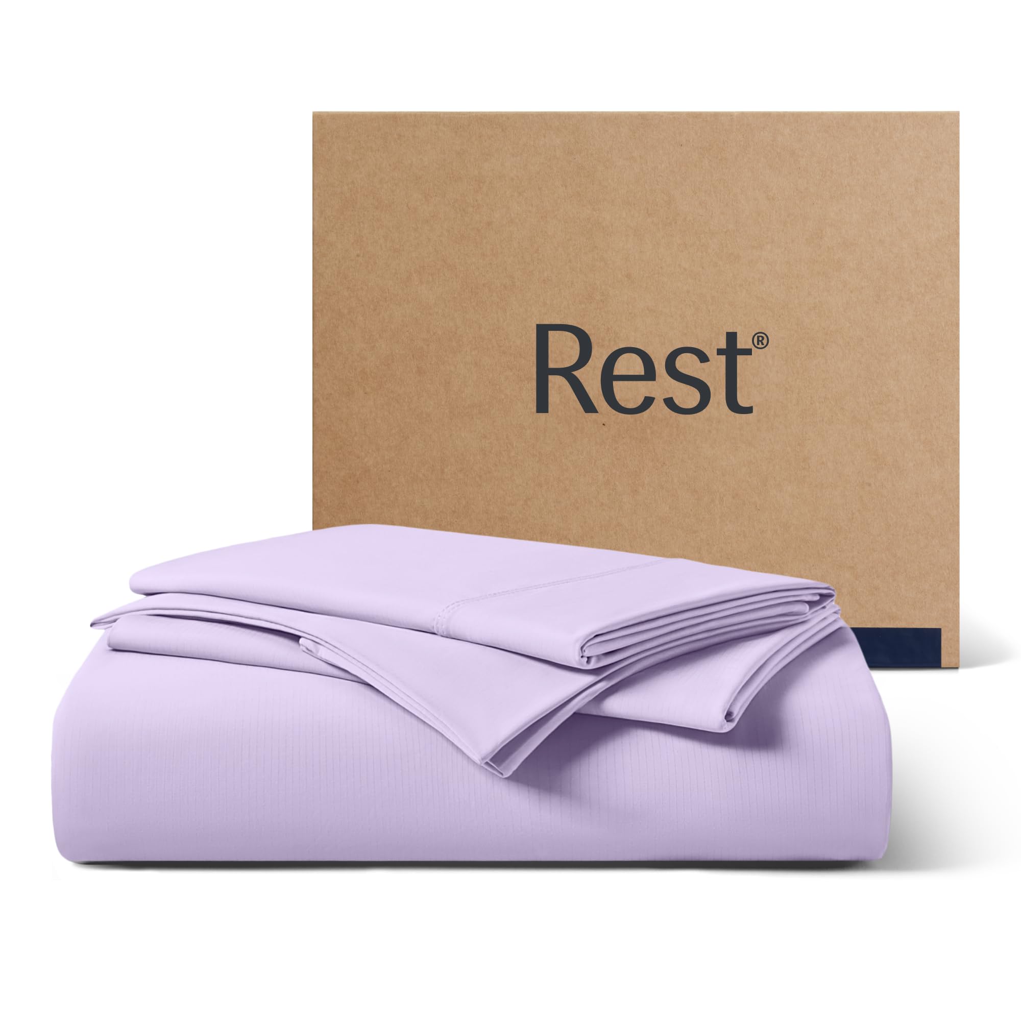 REST® Evercool®+ スターターシートセット、フラットシートなしの3点、ホットスリーパーや寝汗用にデザインされた冷却シート、Nobleのイオン+セルフクリーニングシルバー糸で編まれた、ラベンダー、クイーン