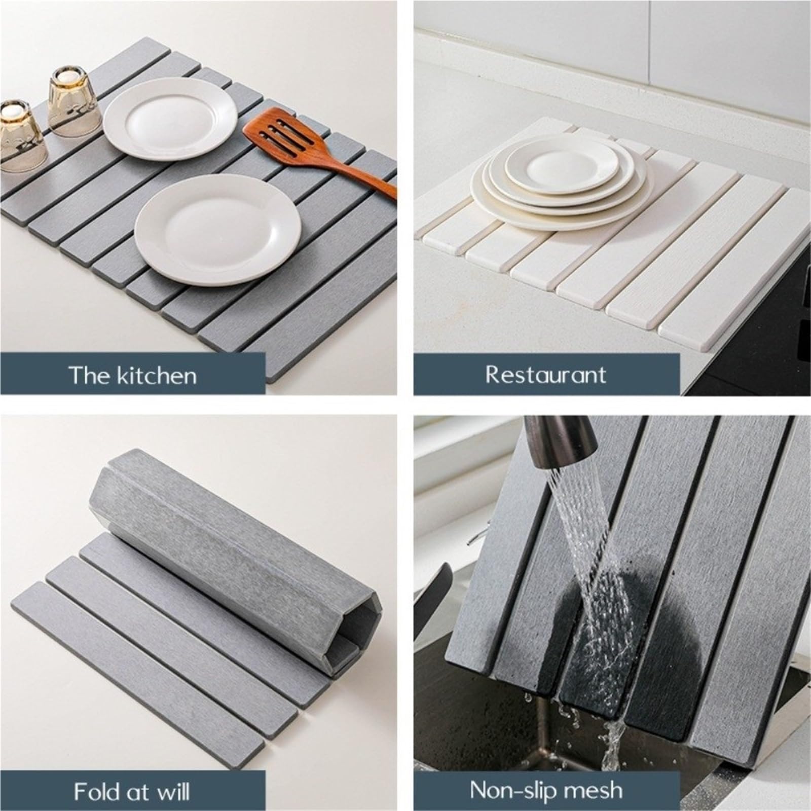 Tapis égouttoir à Vaisselle Portable, antidérapant, Pliable et Facile Ranger for la Maison (1 pièce) pour Les Éviers Et Les Plans(Grey)