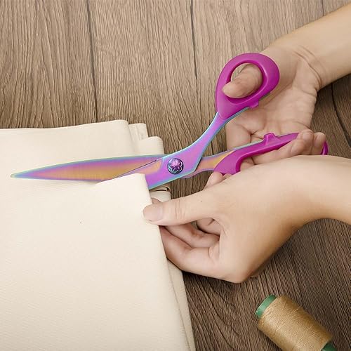 Miniatura 4 de Tijeras de costura afiladas, tijeras profesionales de acero inoxidable forjado, con revestimiento de titanio, multiusos, para tela, cuero, costura,