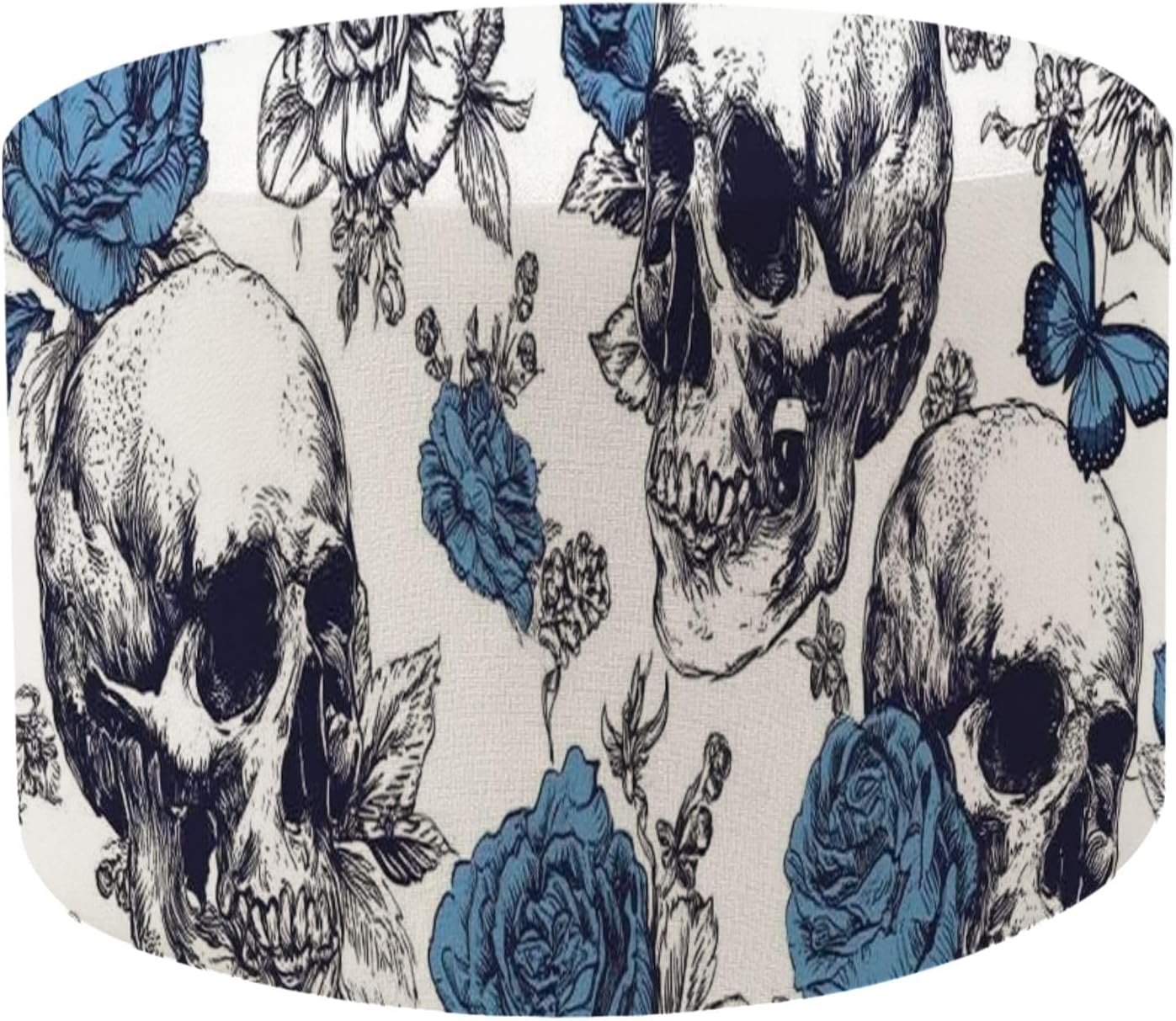 Round Pouf Ottoman Skull Butterfly Flower White Typographic Graphic Seamless Foot Stool Foot Rest Floor Stool Bean Bag Chair Cotton Linen Removable Indoor Outdoor for Living Room Bedroom