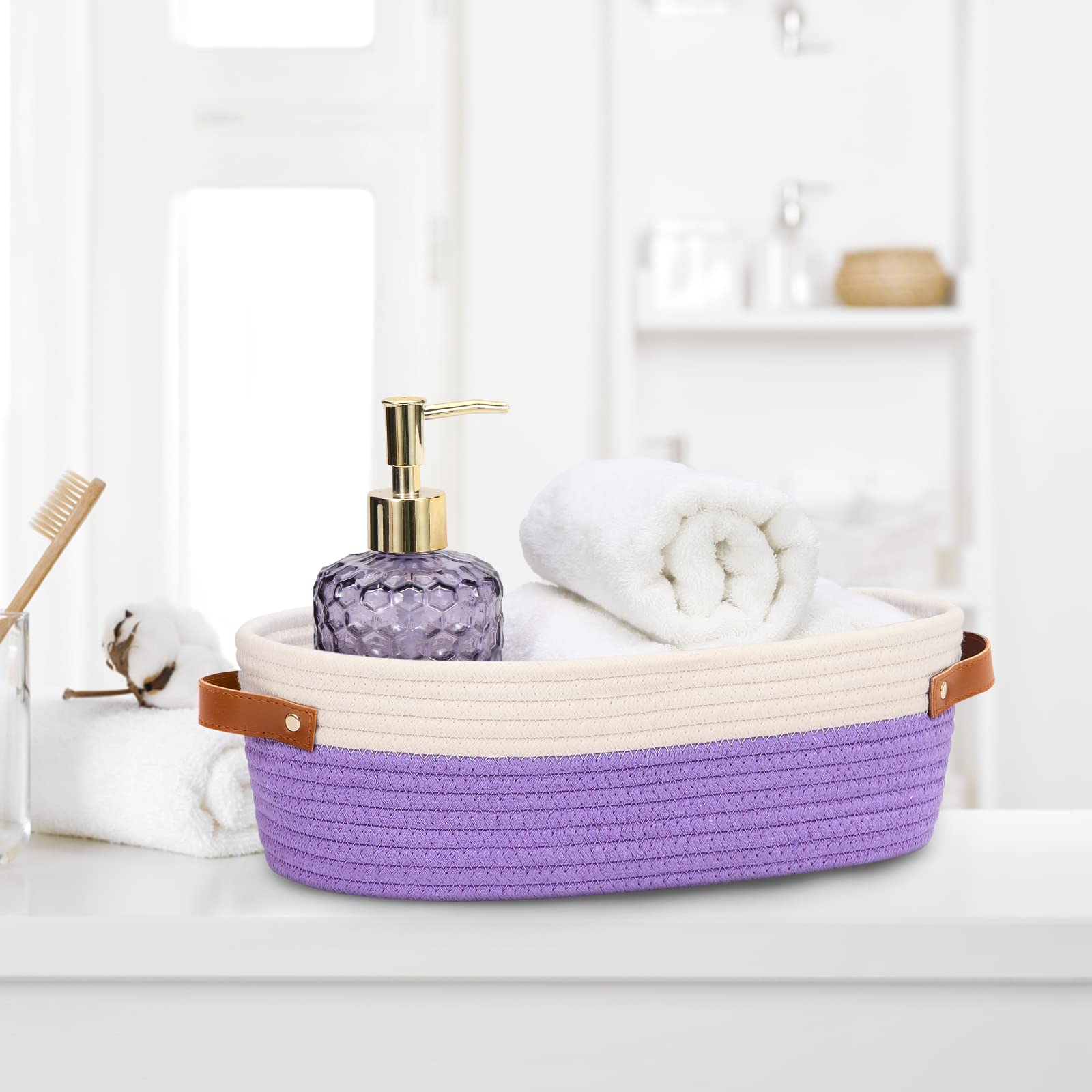 HLWDFLZ Bathroom Countertop Organizer Basket, Cotton Rope Woven Storage Basket Toilet Paper Decorative Basket for Bathroom, Bedroom, Living Room, Entryway 13