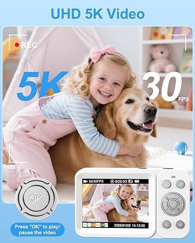 Miniatura 2 de Cámara digital, cámara de vlogging 5K para fotografía, cámara digital de doble pantalla de 80 MP para apuntar y disparar con enfoque automático,