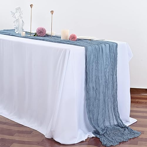 Miniatura 5 de 6 piezas de camino de mesa de gasa azul polvoriento de 10 pies, camino de mesa de gasa para boda, recepción, despedida de soltera, fiesta de