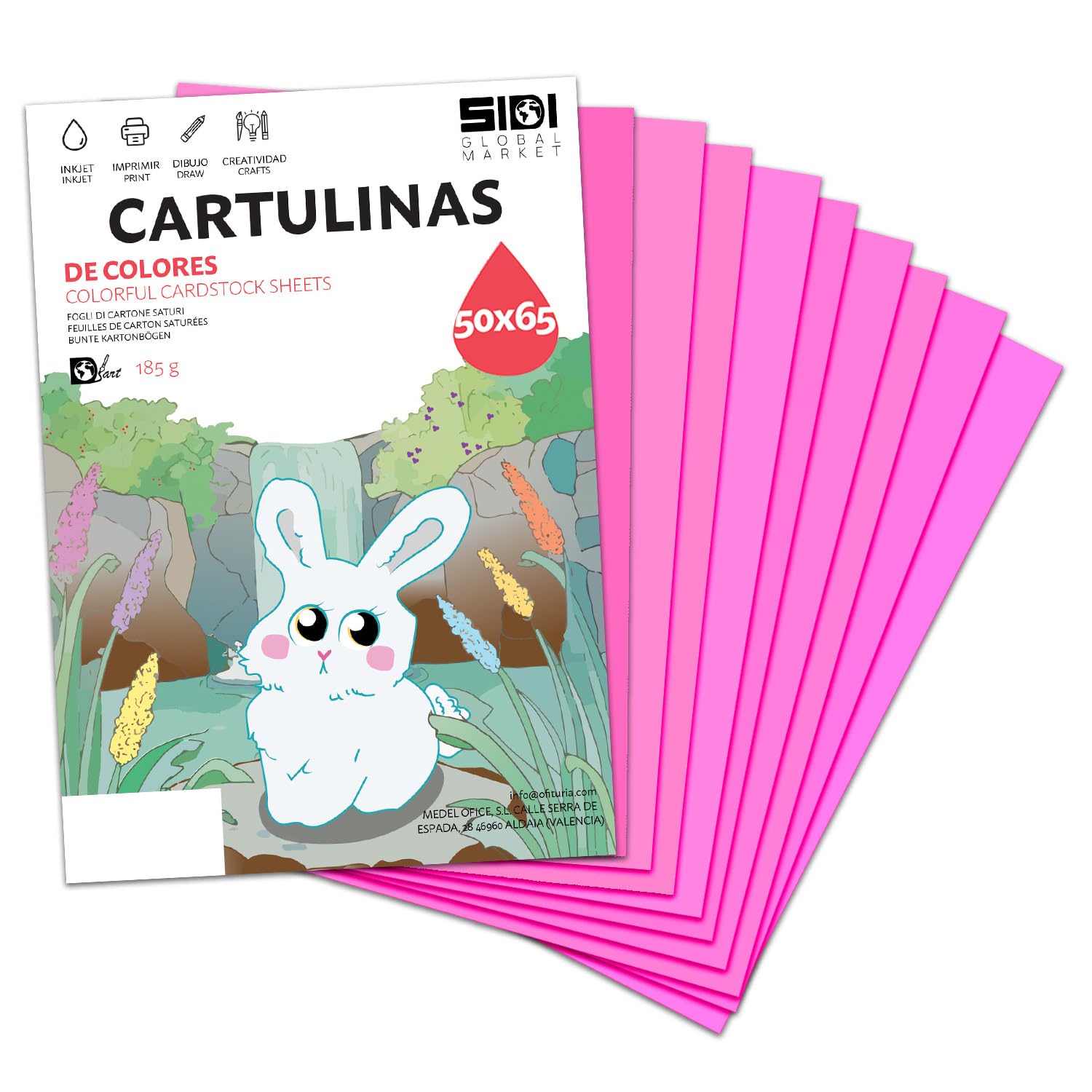 Cartulina A3 Fluor 185 g Cartulina Fluorescente de Colores Neon para Manualidades, Scrapbooking, Impresora Inkjet y Láser, Pack Variado Alta Visibilidad – SIDI (fluor, 25h) — view 83
