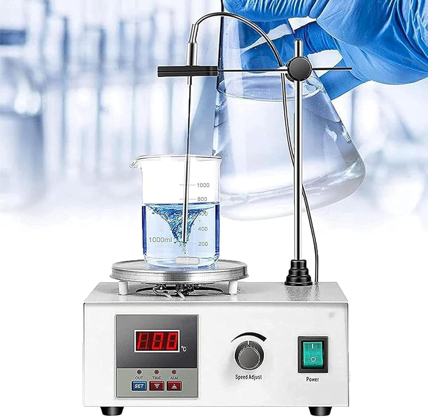Agitador magnético con placa caliente, mezclador de laboratorio de control preciso de temperatura de 300 W, 2400 rpm, agitador LED de 1000 ml para mezcla de laboratorio