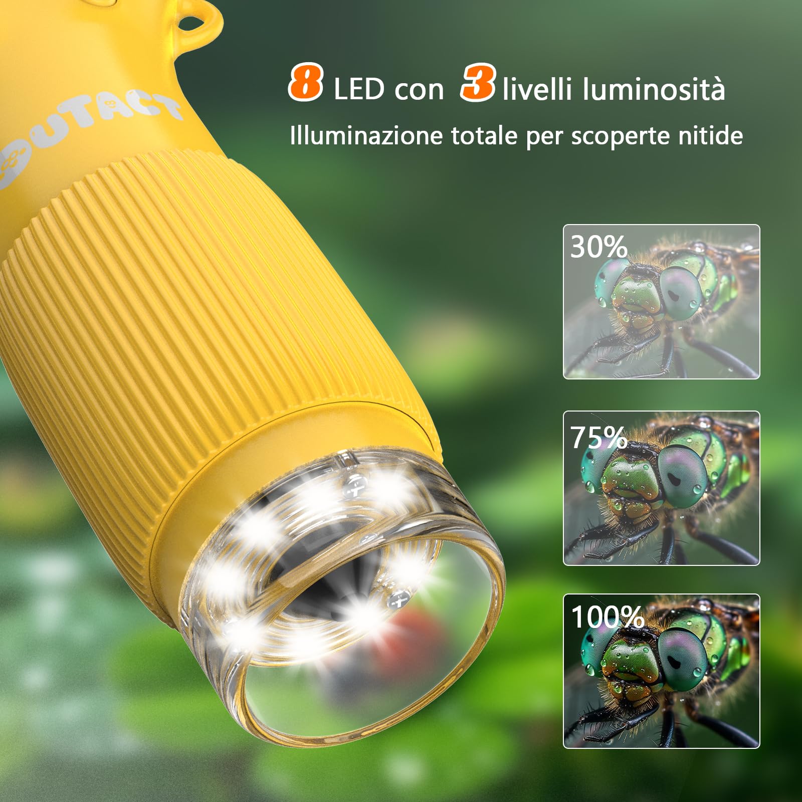Microscopio Digitale Bambini,Microscopio Portatile con 8 LED Regolabili,50-1000X,4 Livelli di Regolazione,con Funzione Foto Video,Giocattoli Educativi STEM da Regalo Educativo per 4-12 Anni