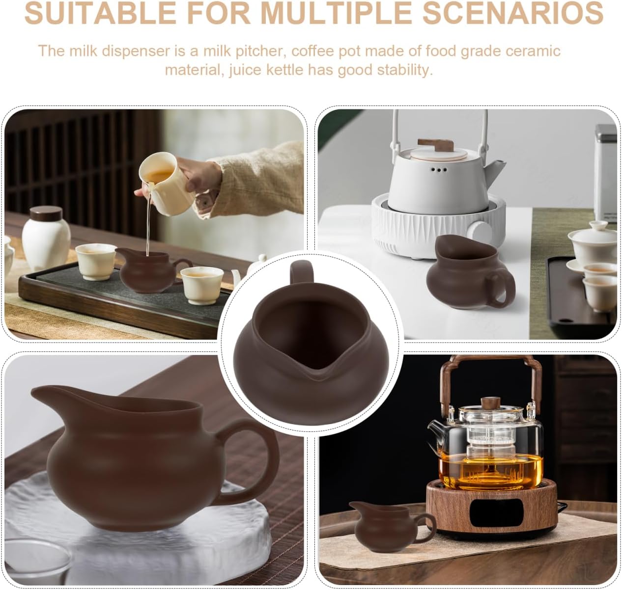 BESTonZON Vintage Ceramic Milk Dispenser 4.52 X 3.34 X 2.16 in Creamer Jug Pouring Dispenser for Coffee Tea Sauce Soy Sauce Ketchup Home Kitchen Restaurant Buffet