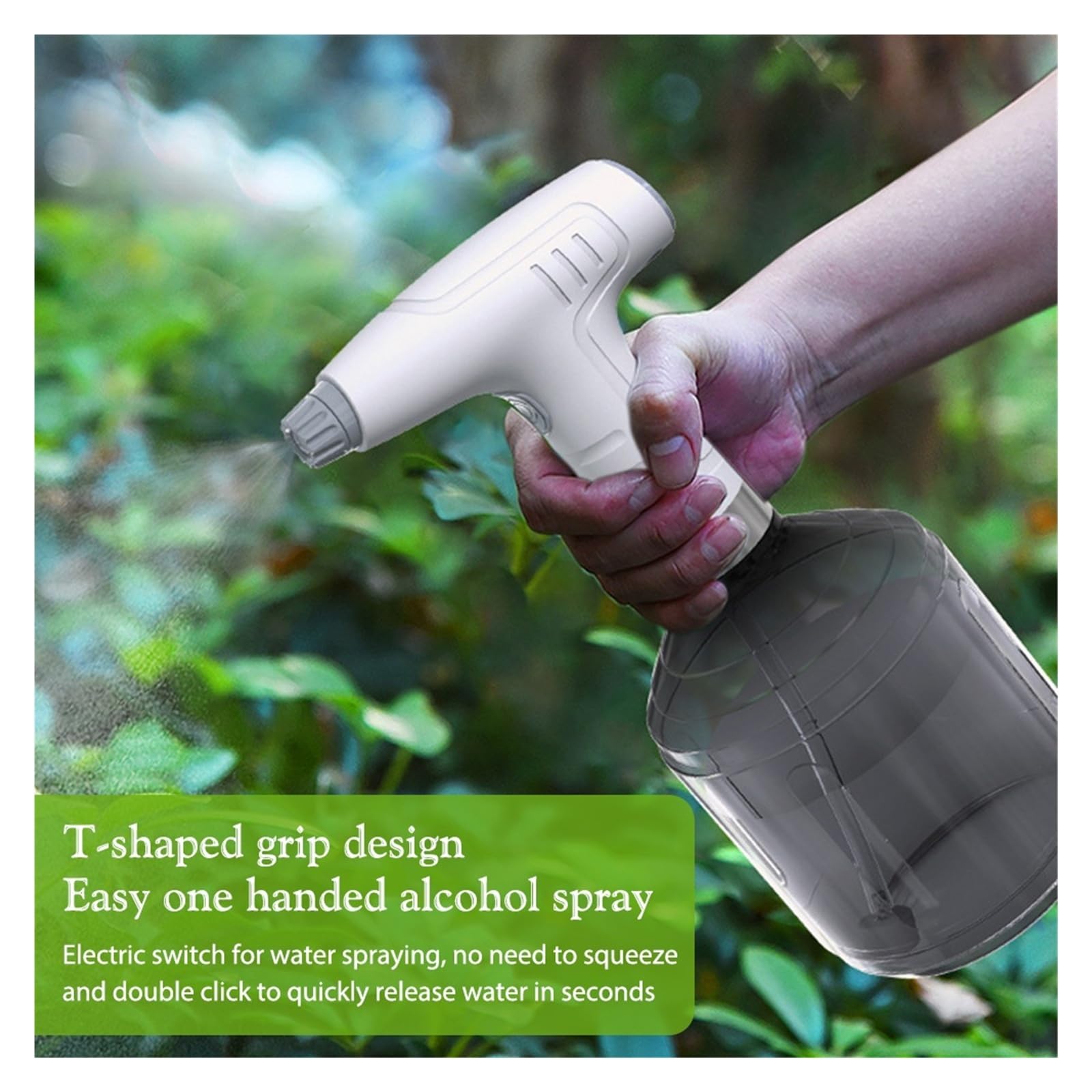 Rociador de jardín, Botella pulverizadora eléctrica de 900ml, máquina riego for Plantas, automático(Nero)