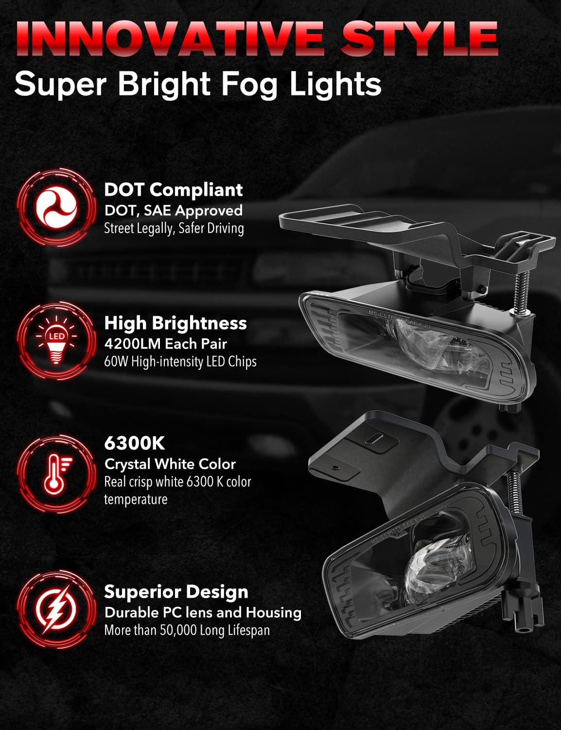 Z-OFFROAD New Version 60W Projector LED Fog Lights Lamps Compatible with Chevy Silverado 1999-2002, Tahoe Suburban 2000 2001 2002 2003 2004 2005 2006 Driving Light Bulbs Clear Lens Replacement