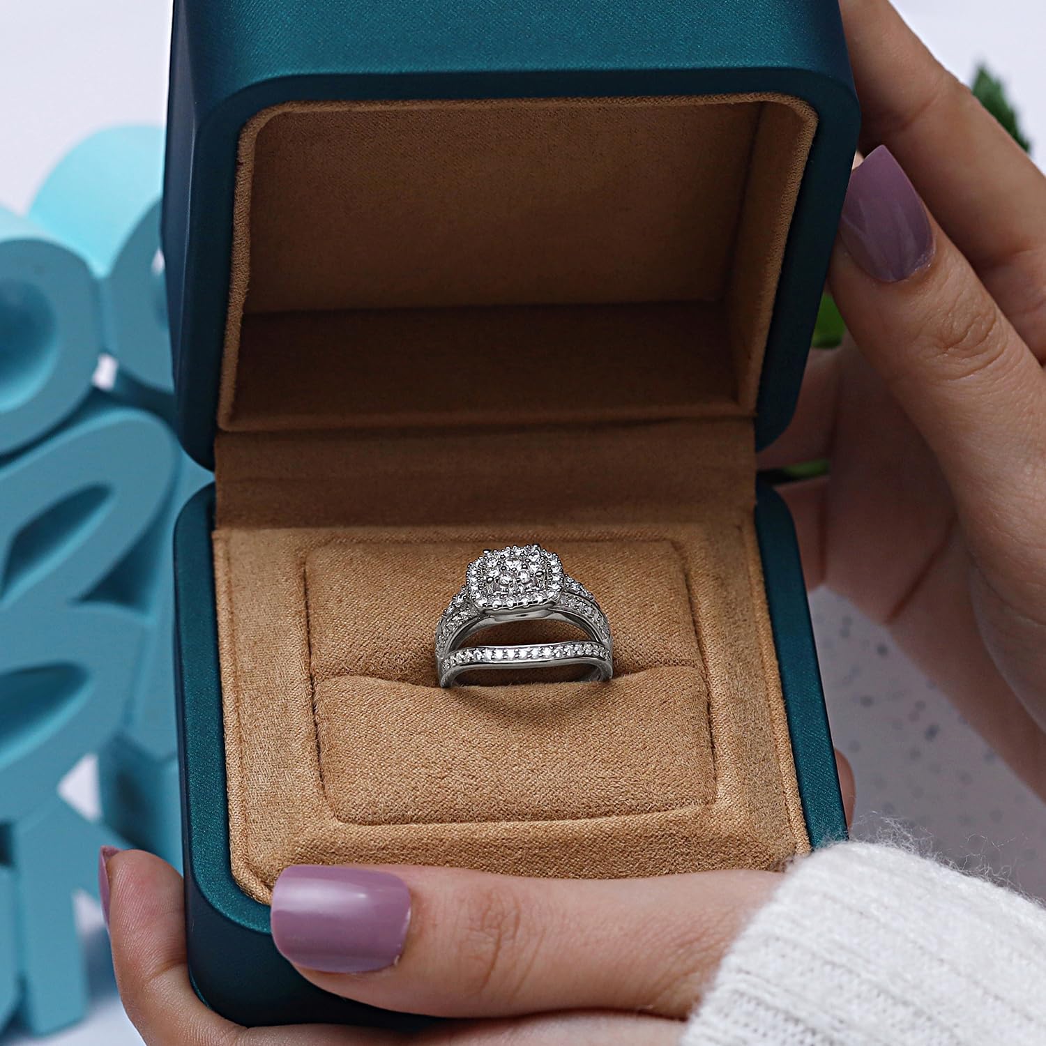 SAVEARTH DIAMONDS 1 1/4 CTTW Round Cut Lab Created Moissanite Diamond Double Halo Bridal Set Wedding Ring In 10K Or 14K Solid Gold (VVS1 Clarity, 1.25 Cttw)