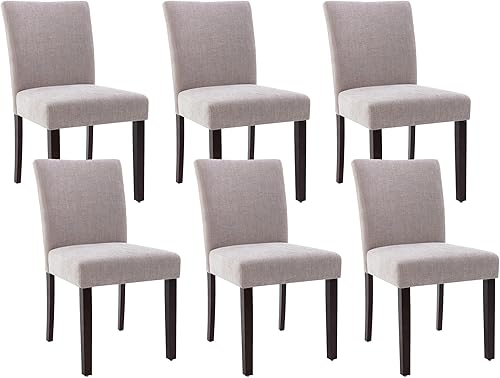Watson & Whitely Juego de 6 Sillas de Comedor Tapizadas, Sillas de Comedor de Tela sin Brazos con Patas de Madera Maciza y Respaldo para Cocina,