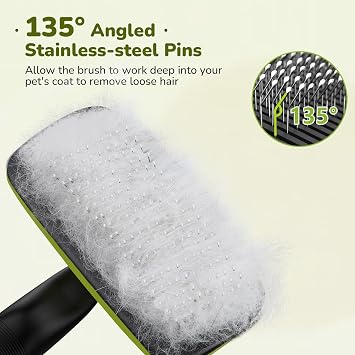 Pecute Skin Friendly Self-Cleaning Slicker Brush for Dog & Cat Shedding Season, Lightweight Undercoat Hair Removal Dog Brush Cat Brush for White-Coated, Long, Thick & Double-Coated Large Dogs
