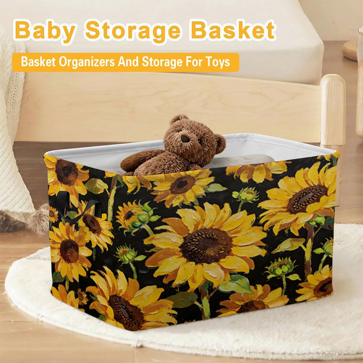 Sunflower Foldable Laundry Basket Hamper with Handles, 56L Large Capacity Toy Storage Organizer, Collapsible Clothes Hamper for Home Decor and Bedroom Organization.