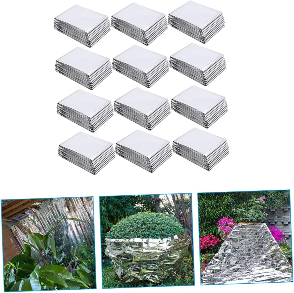 WOONEKY 12sheets Reflective Film for Greenhouse Kits Silver Plant Growing Film Insulating Wind Resistant Gardening Tool