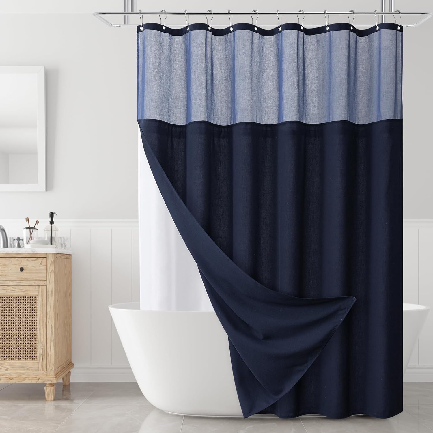 Naturoom Navy Blue Shower Curtains 80 Inch Length Linen