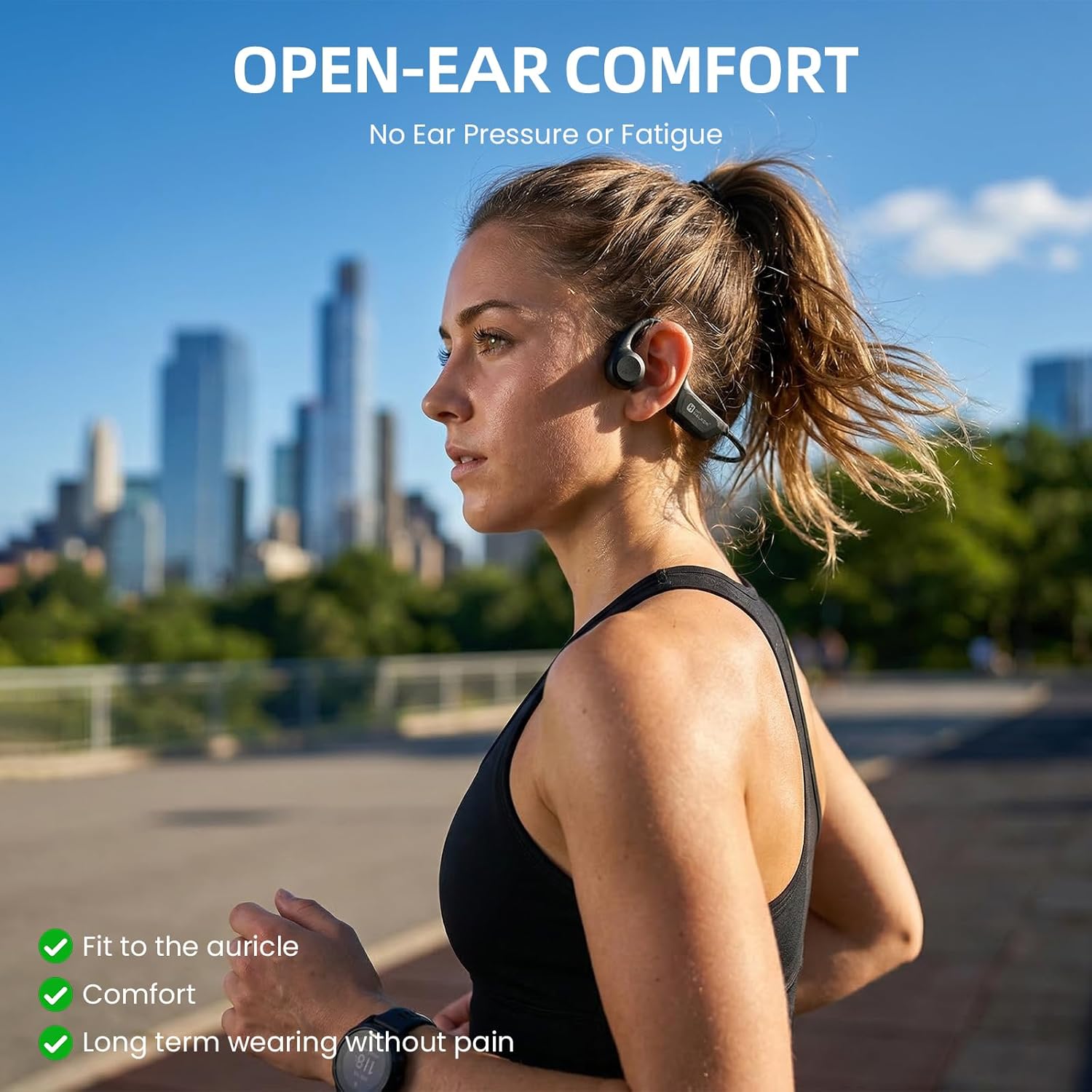 HIFI WALKER Bone Conduction Headphones Wireless Bluetooth 6.0, IPX5 Sweat Resistant Open Ear Headphones, 18Hrs Playing Time, Lightweight Comfort Sports Earbuds for Running, Cycling, Workouts