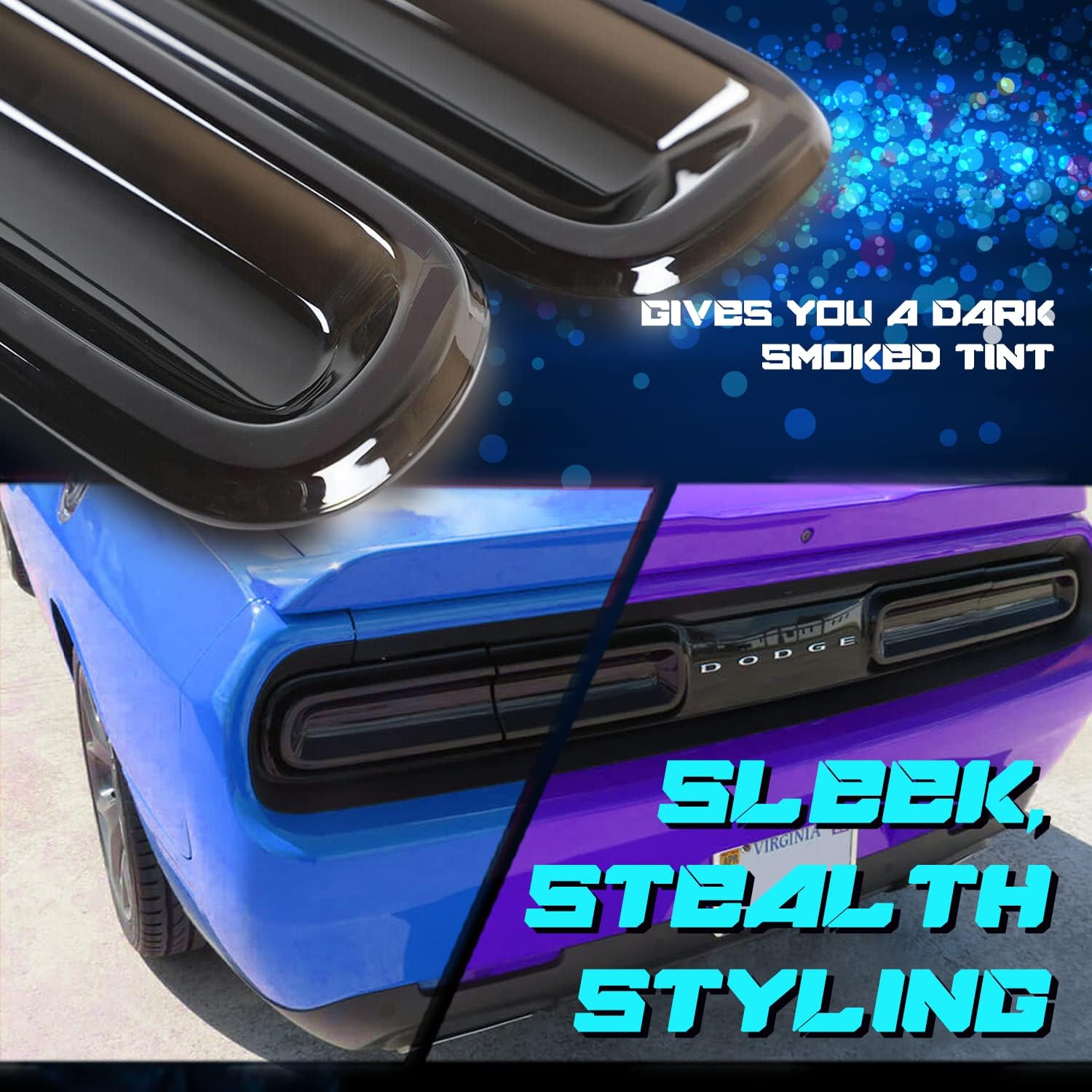 Camoo Smoked Tail Light Covers Rear Light Guards Trim Exterior Accessories for Dodge Challenger 2015-2023 (4Pcs)