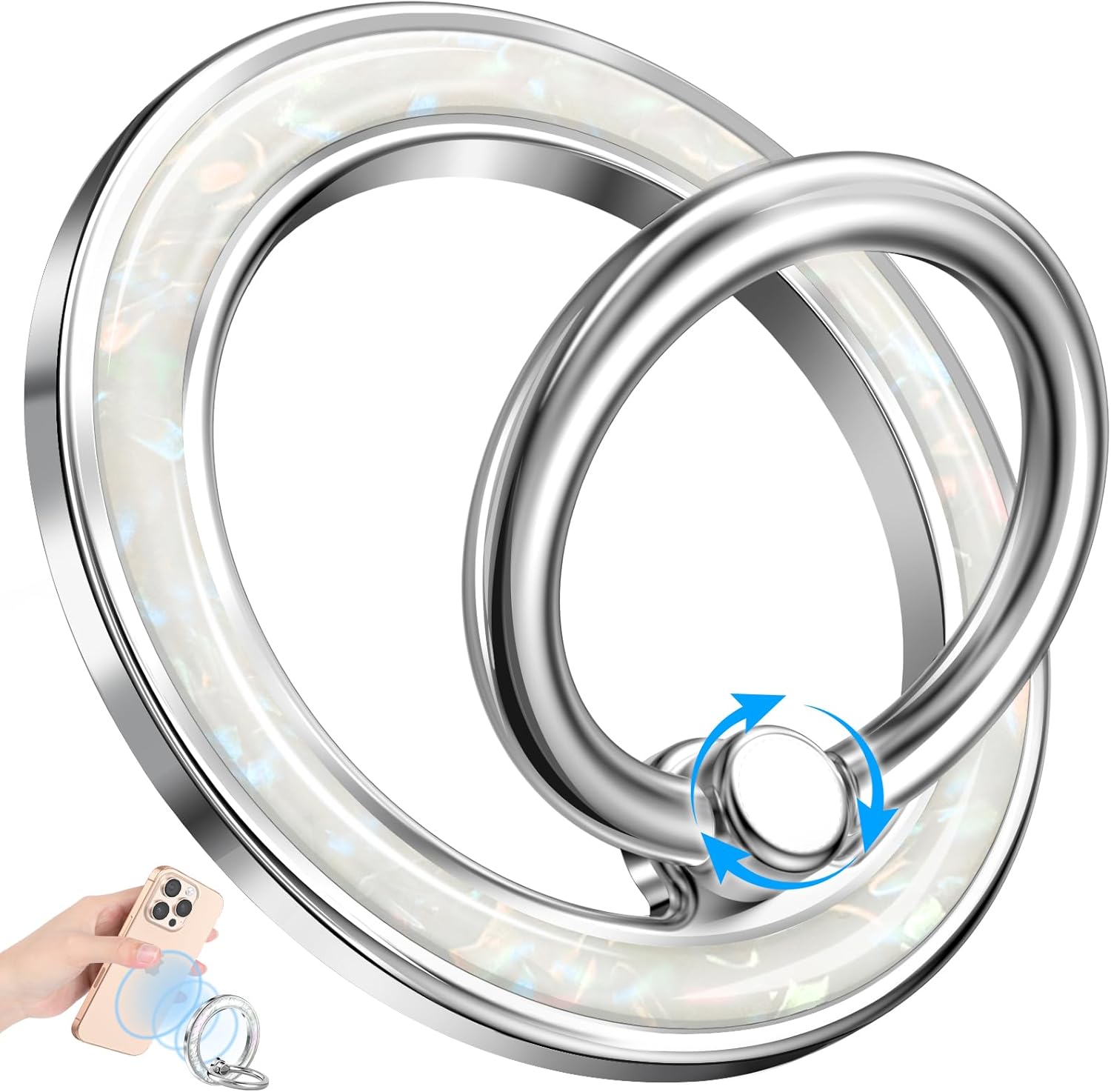 Phone Ring Holder Compatible with MagSafe - Magnetic Cell Phone Grip Women Girls Magnet Removable Finger Ring Grip Stand Cute Girly Kawaii White Conch for iPhone 17 16 15 14 13 Pro Max Plus Air