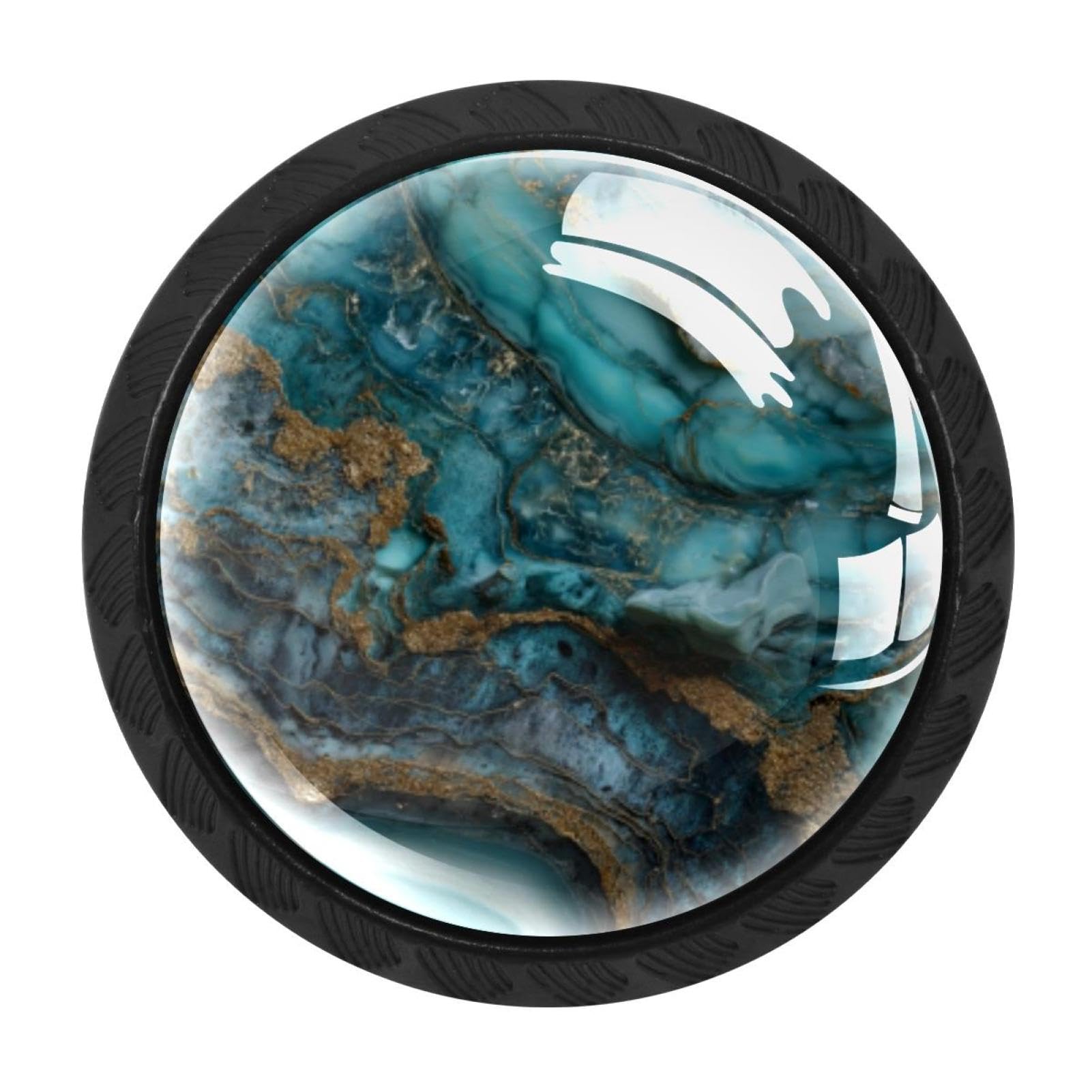 CHENZZZZ 4 Pack Drawer Knobs, Black Handle Dresser Drawer Pulls, Round Decoration Cabinet Hardware Pulls with Screws for Kitchen Cupboard Wardrobe, Turquoise Marble (1)