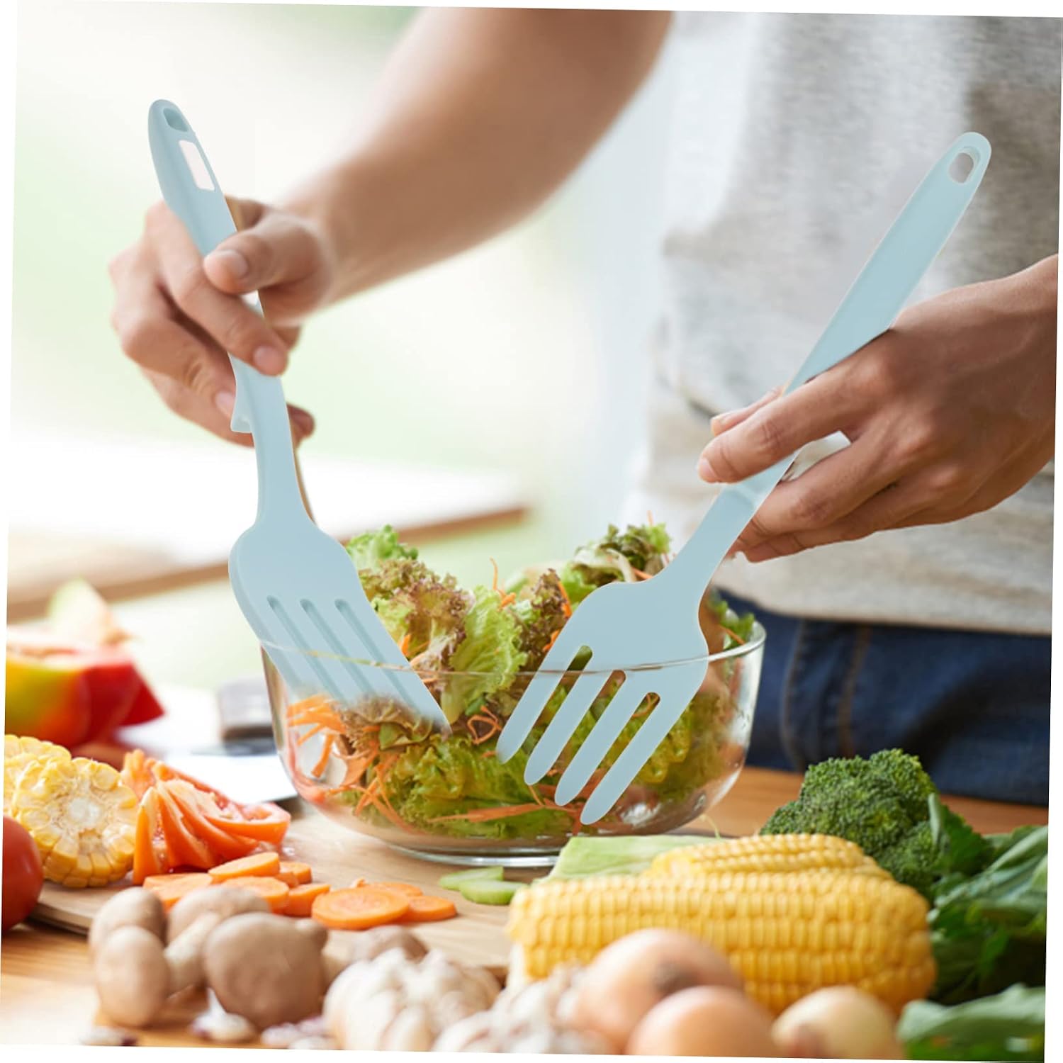 Garneck Cooking Fork Silicone Fork Pasta Tools Lightweight Material Comfortable Grip Kitchen Supply