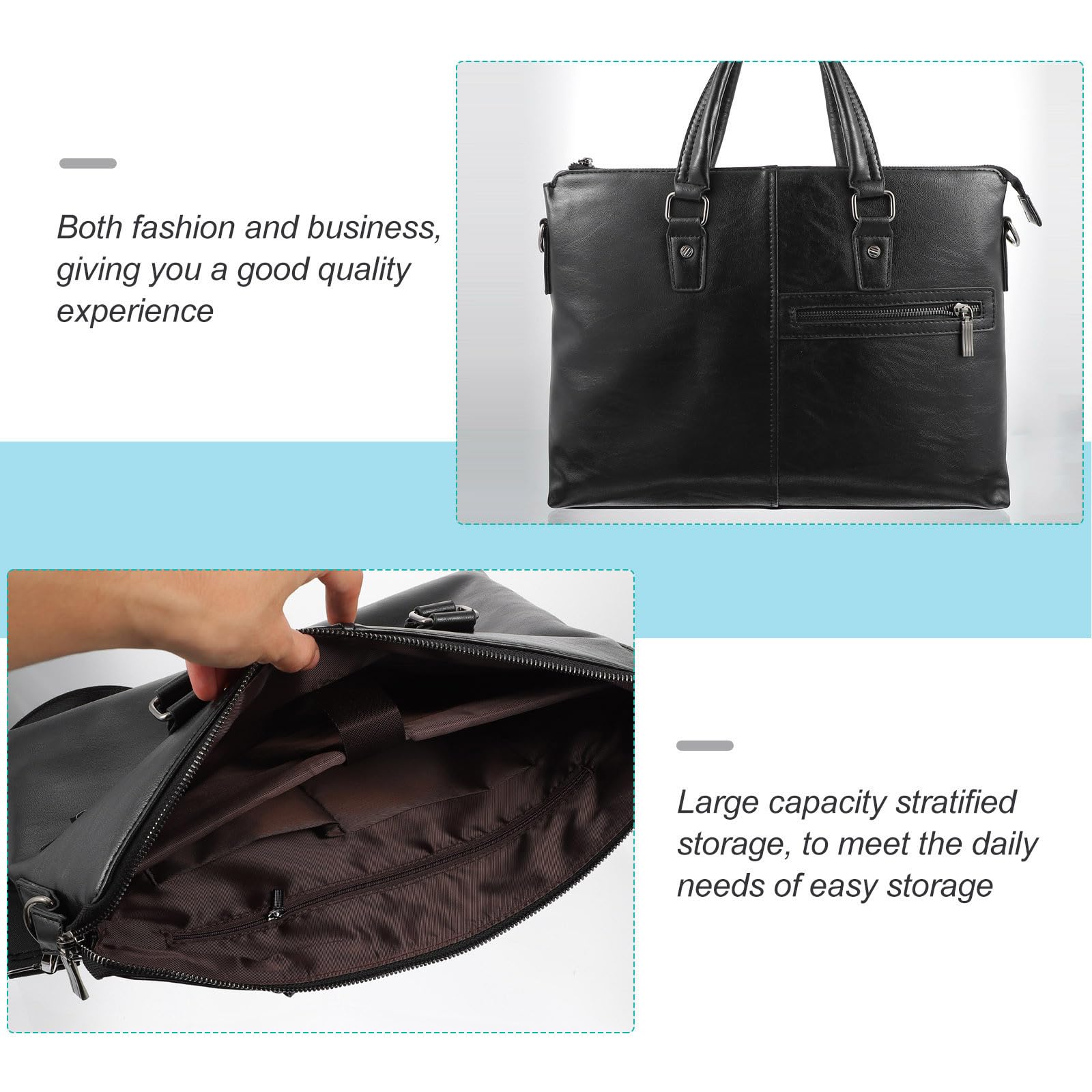 Borsa per Laptop da Lavoro Grande, in Pu Nero