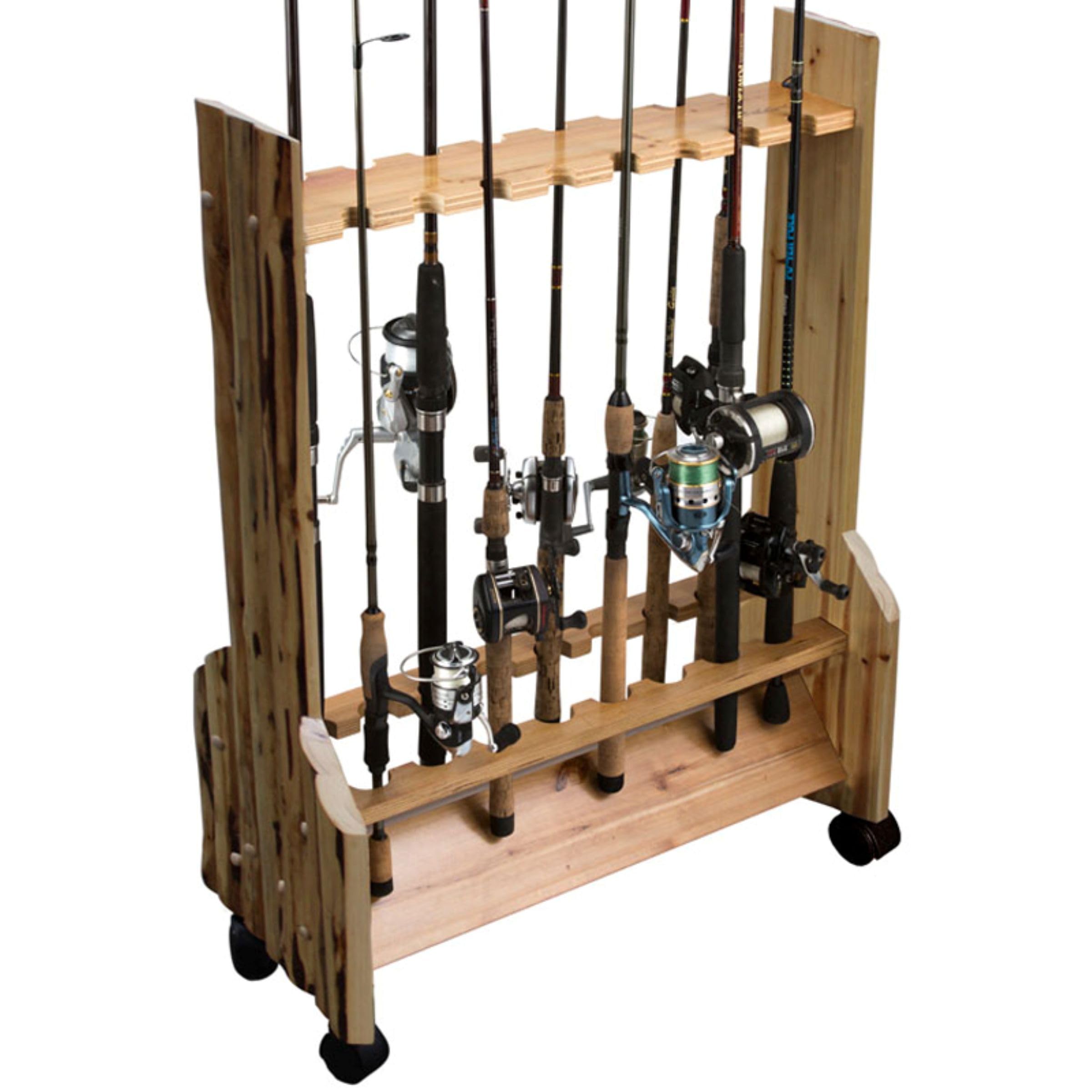 Rush Creek Creations | Double-Sided Fishing Rod Holder for 16 Saltwater/Freshwater Fishing Rods, Fishing Pole Holder for Garage Organization and Room Storage, for Fishing Gear and Fishing Accessories