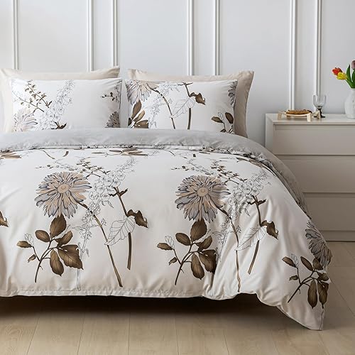 Miniatura 19 de Lekesky Funda de edredón tamaño Queen, juego de ropa de cama reversible de 3 piezas con cierre de cremallera y lazos en las esquinas