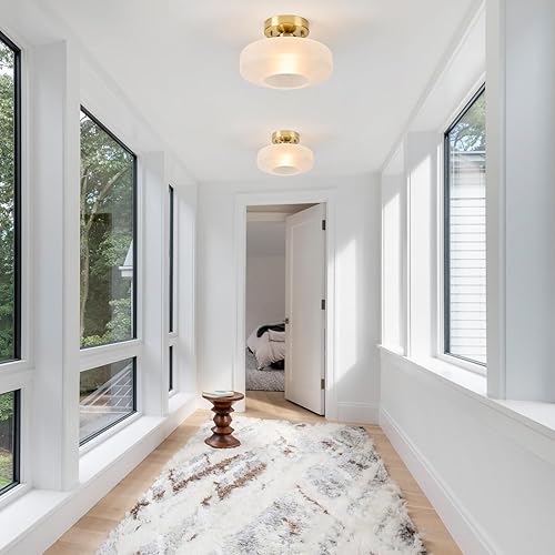 Miniatura 2 de Lámpara de montaje empotrado con pantalla de vidrio esmerilado, lámpara de techo con acabado dorado de latón para cocina, pasillo, entrada, baño,