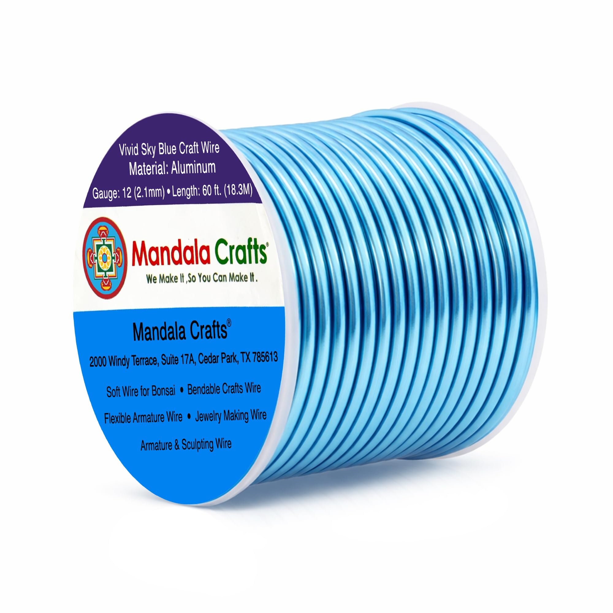 Mandala Crafts 12 Gauge Vivid Sky Blue Anodized Aluminum Craft Wire, 60 FT