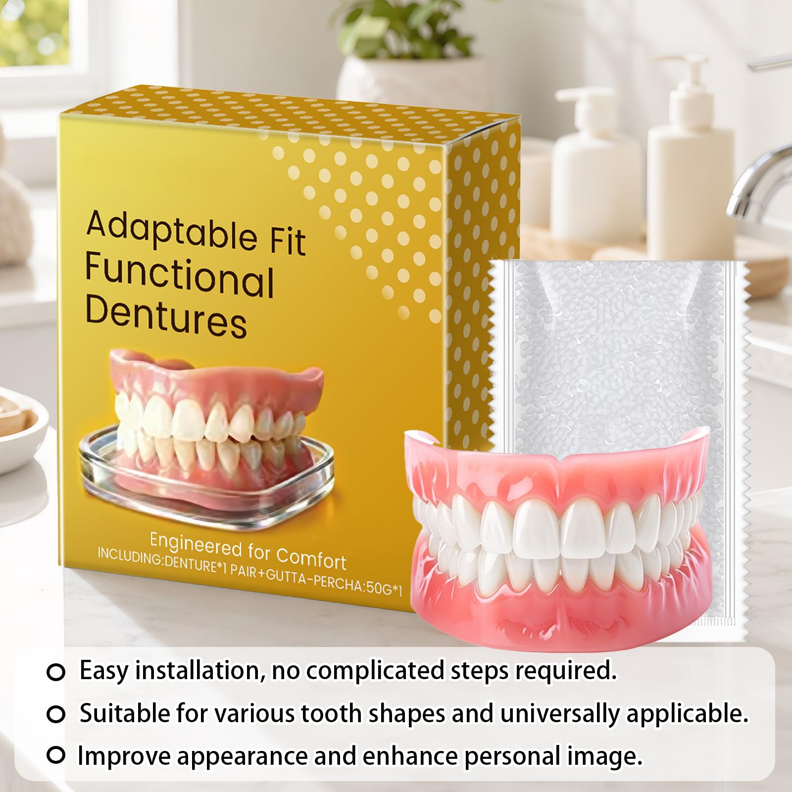 Set completo di protesi dentali di alta qualità, riutilizzabili, con seduta flessibile, comoda da indossare, effetto naturale