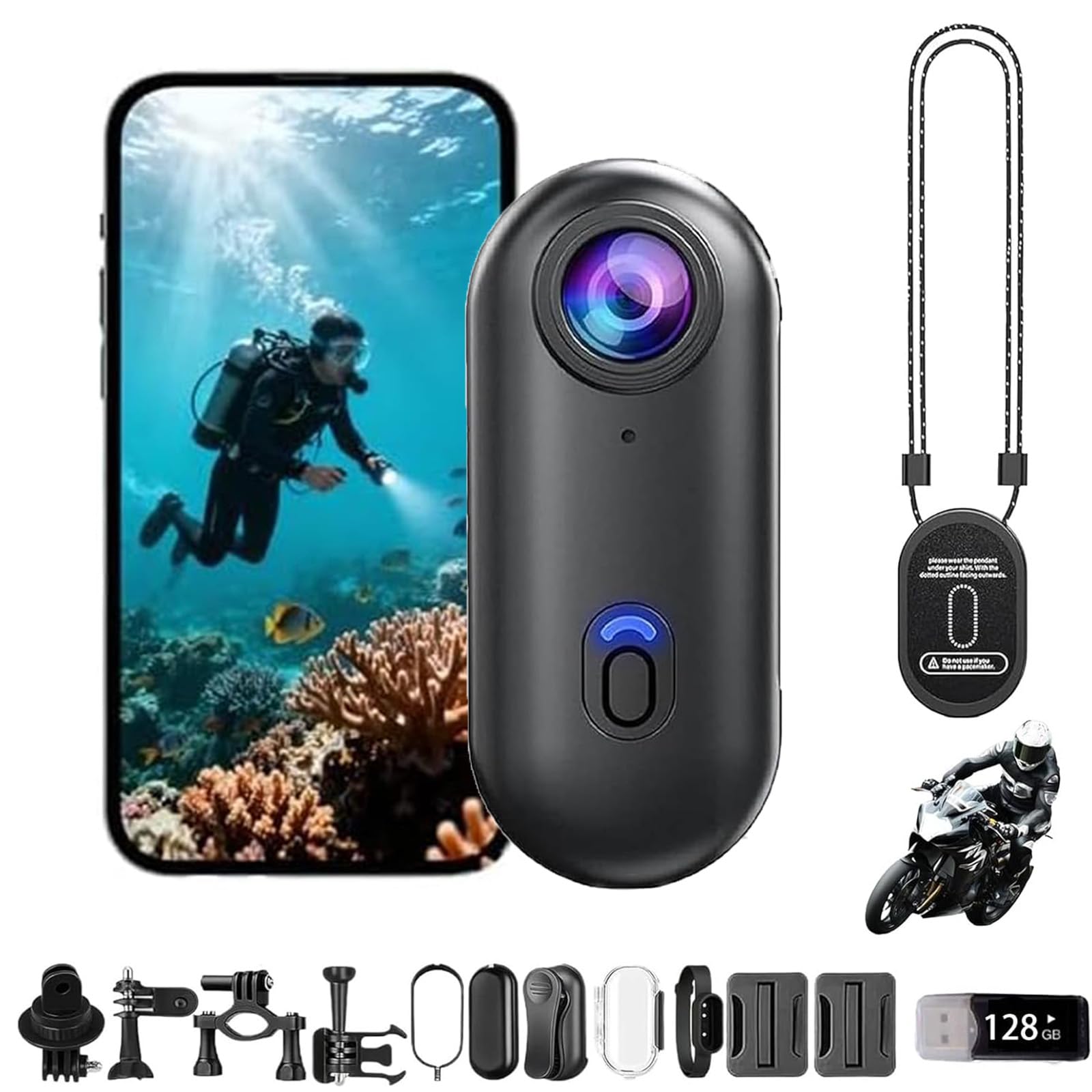 Mini 4K HD POV Capture Camera, 120° Ultra Wide Angle Night Vision, Small Body Waterproof Thumb Camera, for Indoor Outdoor Sports Vlogging (Black,4k)