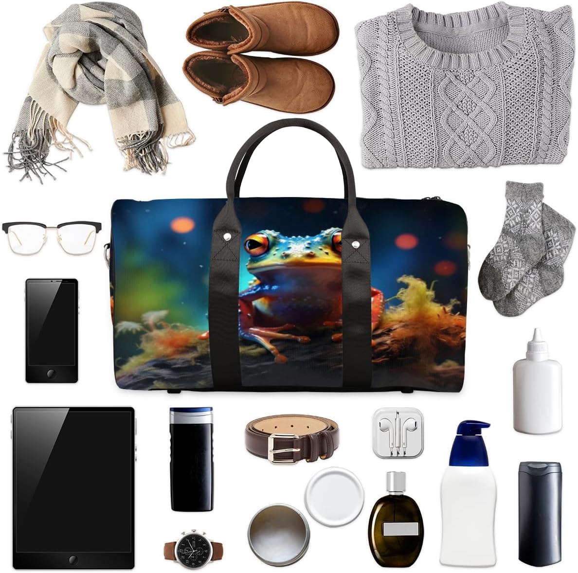 Frog Stump Travel Duffel Bag for Women Men Large Capacity Overnight Weekender Bags for Lightweight Waterproof Sport Gym Bag for Workout Yoga Swim