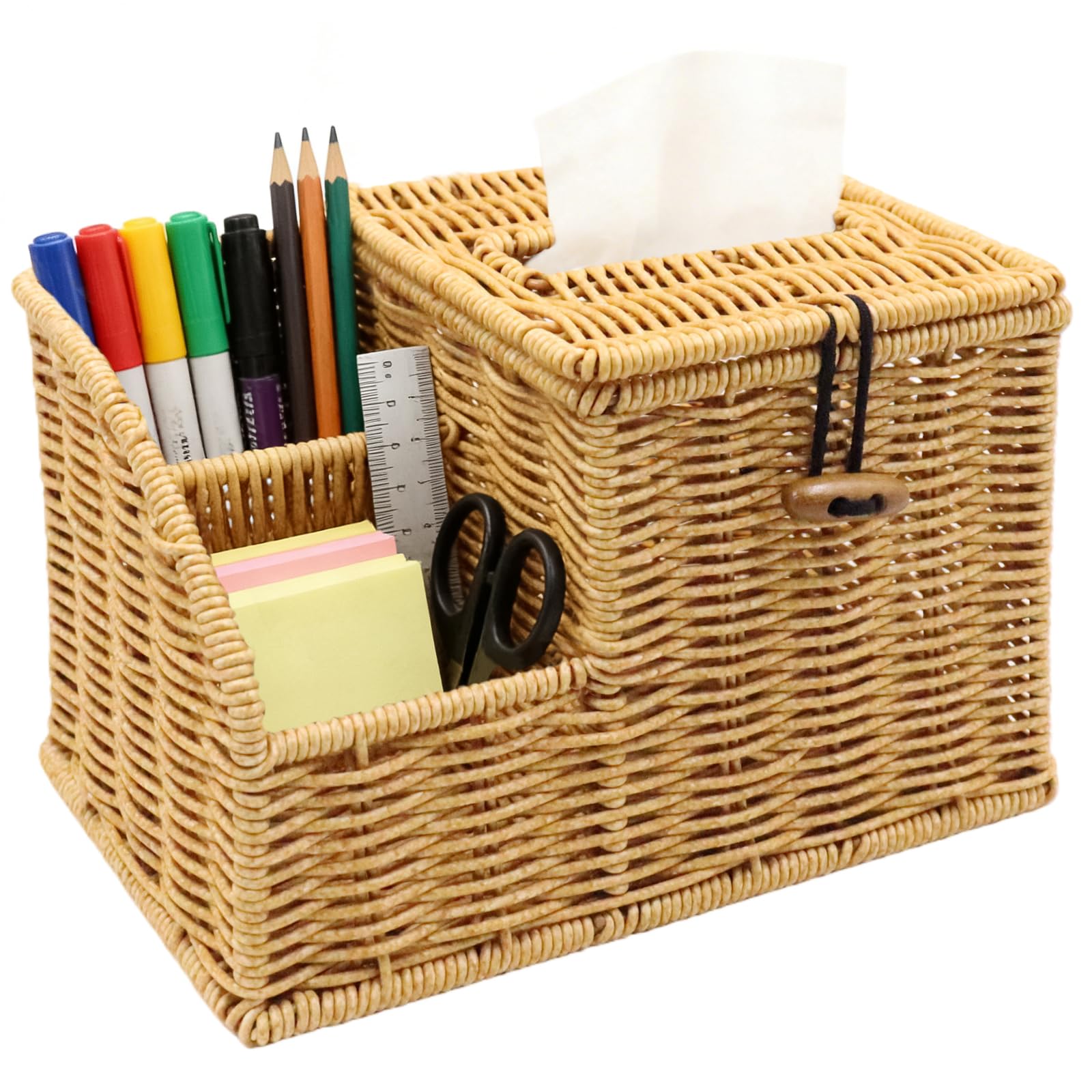 Tissue Box Cover Square, Cube Tissue Box Holder, Tissue Box Cover and Storage, Wicker Tissue Box Holder with Remote Organizer, Bedside Nightstand Organizer for Bedroom/Bathroom/Office/Countertop