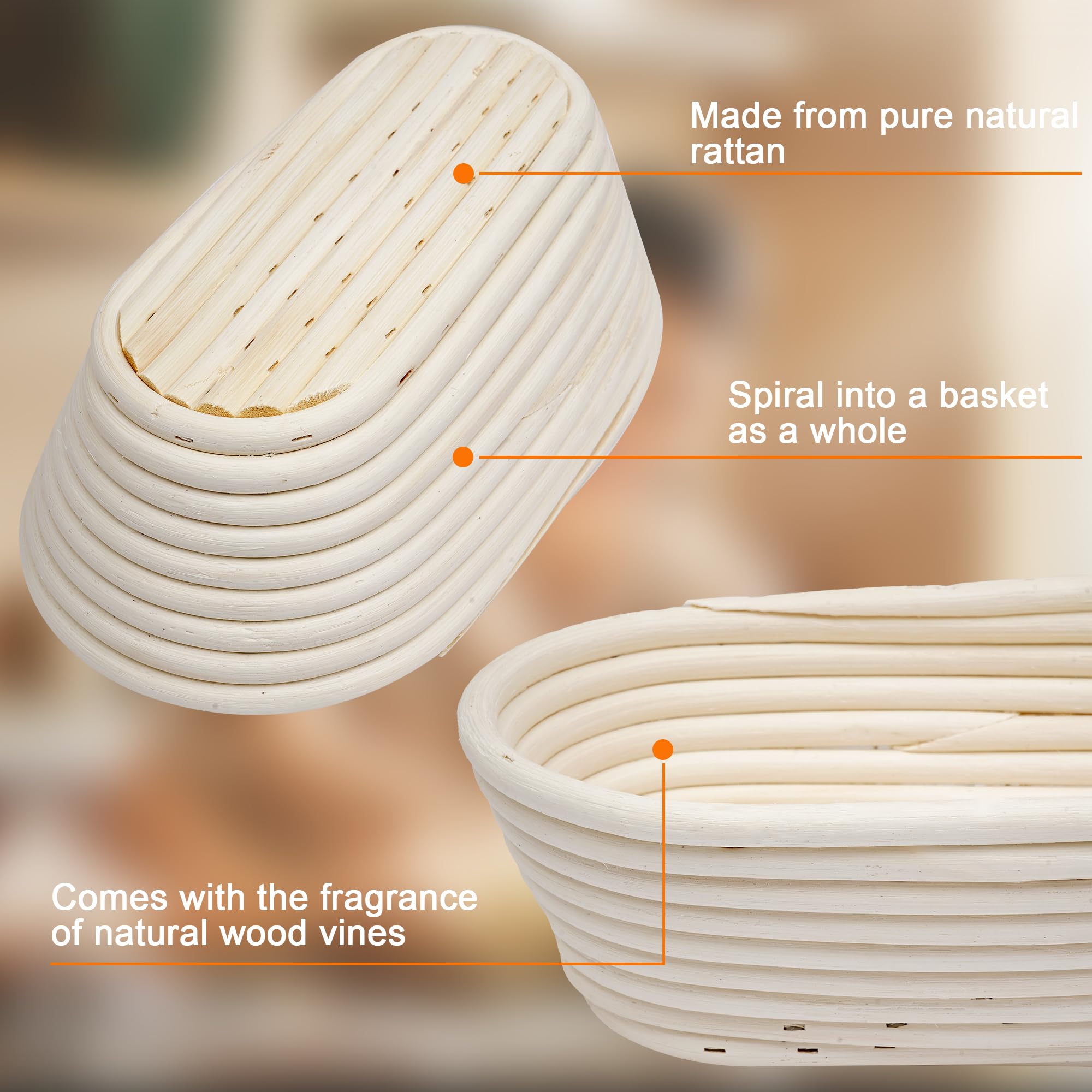 uyoyous Banneton Lot de 4 paniers à pain ovales en rotin avec doublure en tissu et 4 panneaux de découpe pour boulangers professionnels et amateurs 25 x 15 x 8 cm