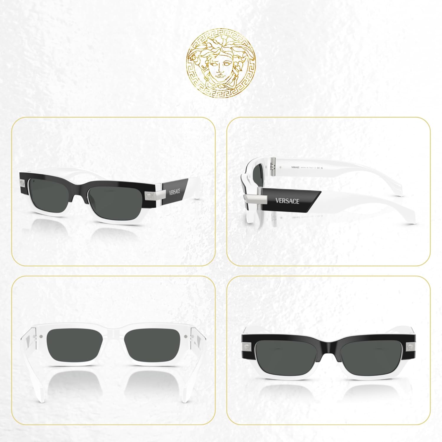 Versace VE4465 Rectangular Sunglasses for Men +BUNDLE with ACCESSORY EYEWEAR KIT
