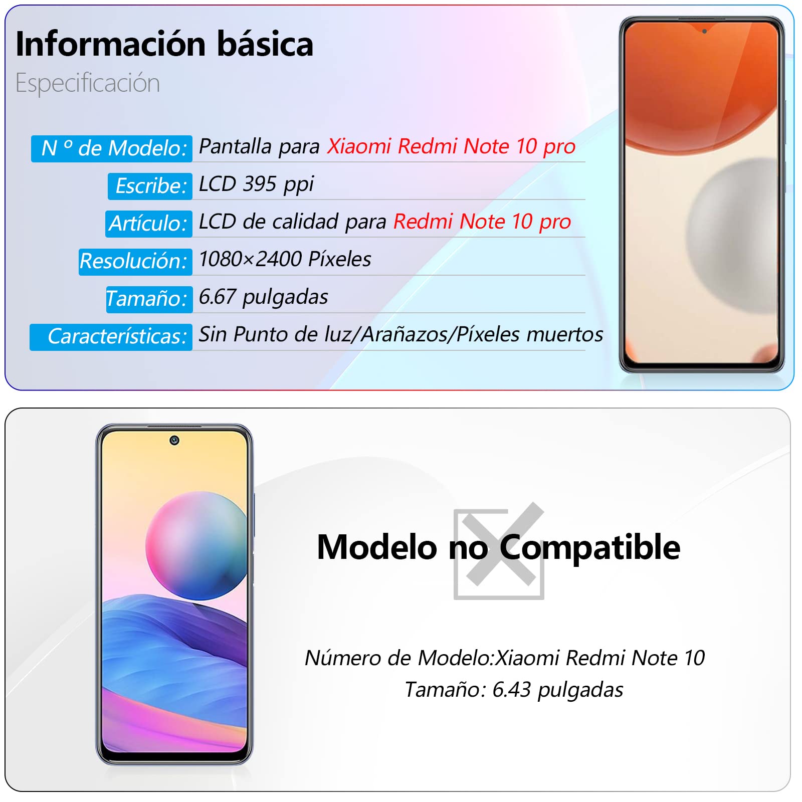RongZy Pantalla para Xiaomi Redmi Note 10 Pro M2101K6G M2101K6R Pantalla Táctil LCD Kit de Pantalla de Repuesto Ensamblaje Digitalizador de Reemplazo con Herramientas(Negro con Marco)