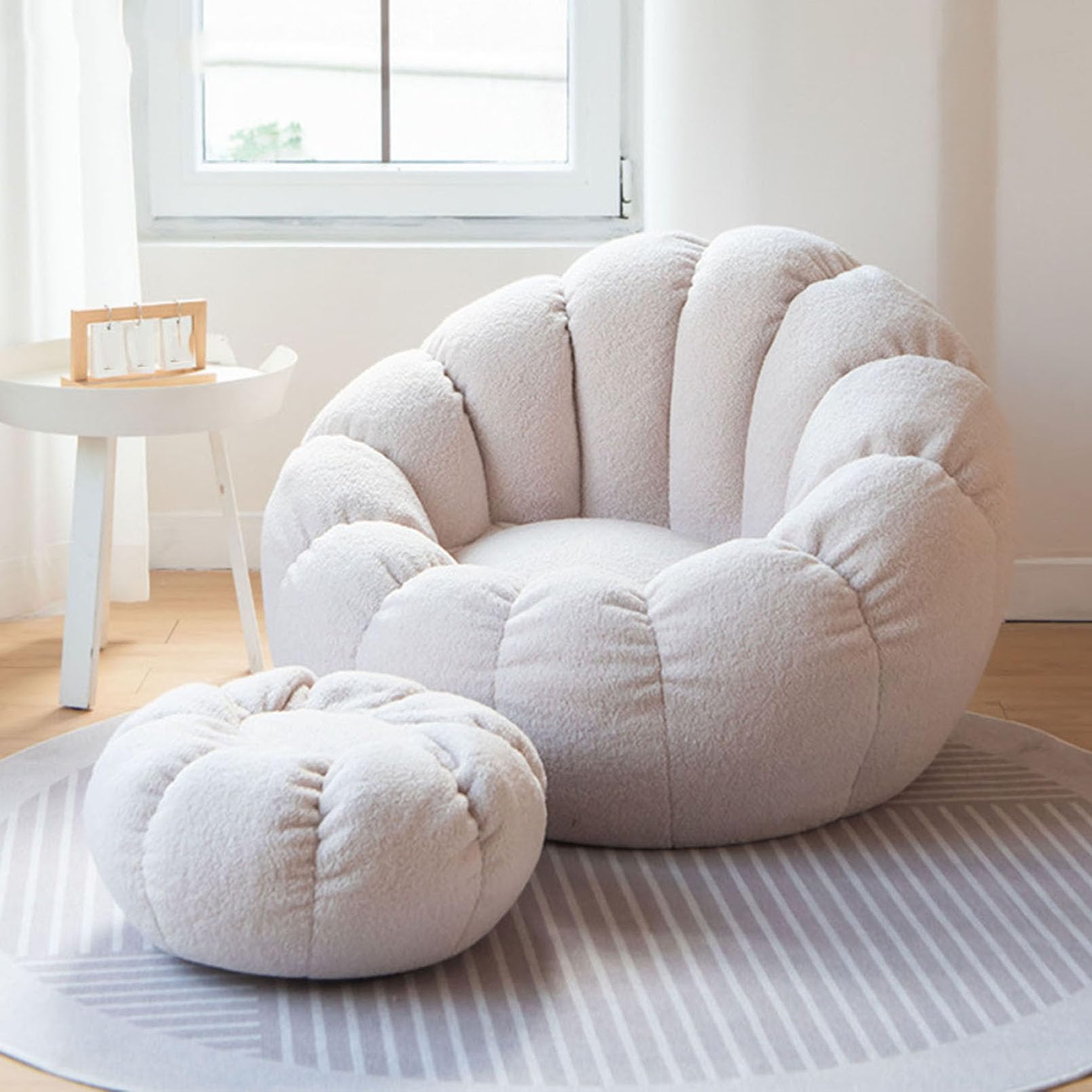 Lazy Sitzsack-Stuhlbezug, (ohne Füllstoff) Sessel aus Ultraweichem Teddy-Stoff, Kürbis-Optik Weicher Hochwertiger Sofaüberwurf für Bohnensäcke 85 x 65 cm,White