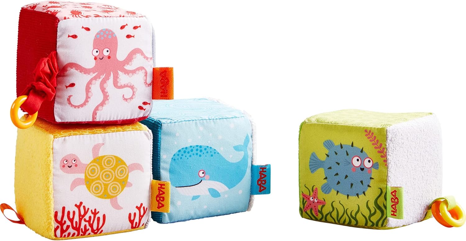 HABA Discovery Cubes Marine World - 4 Fabric Blocks to Stimulate Baby's Senses