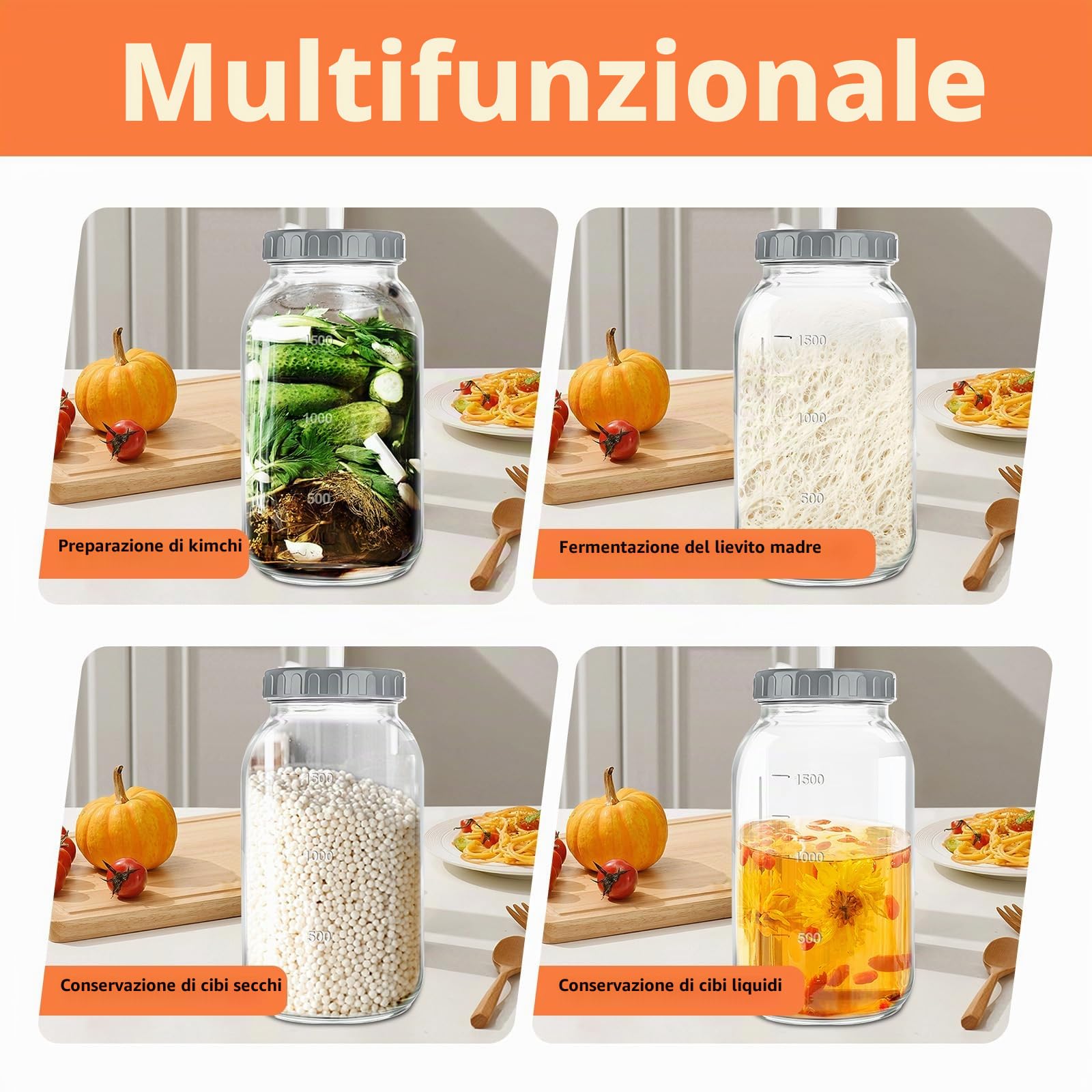 Confezione da 2 barattoli per fermentazione Kimchi da 2 l, barattolo per fermentazione con airlock perfetto per fermentazione per kimchi crauti lievito naturale, barattoli in vetro con