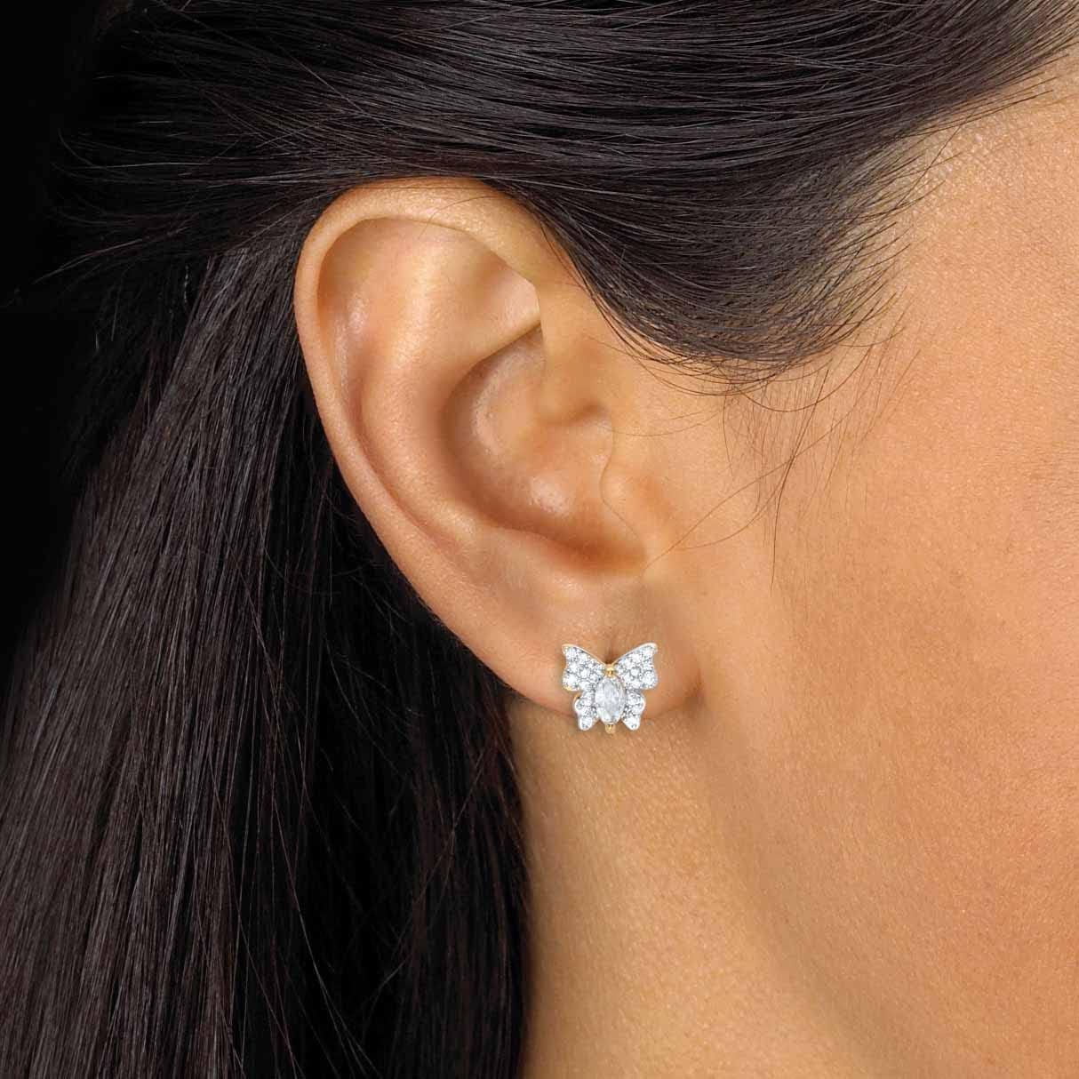PalmBeach Gold-Plated Marquise Cut Cubic Zirconia Butterfly Stud Earrings (9x9.5mm)