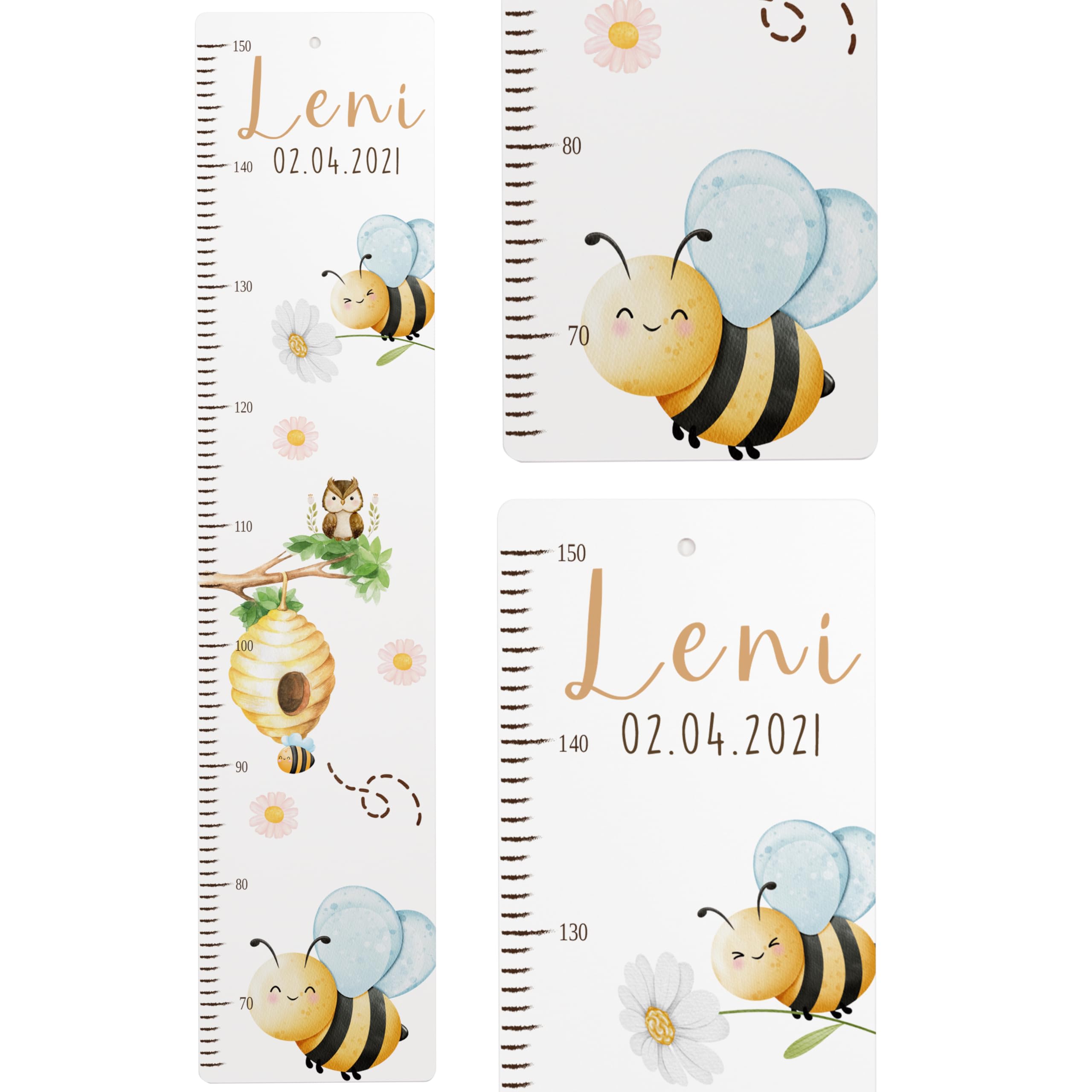 Kidsmood - Personalisierte Messlatte Kinder aus Aluverbund – Hochwertige Messleiste & Wand-Deko für Kinderzimmer mit zauberhaftem Biene – Tolles Taufgeschenk für Mädchen & Jungen - Skala 65-140cm