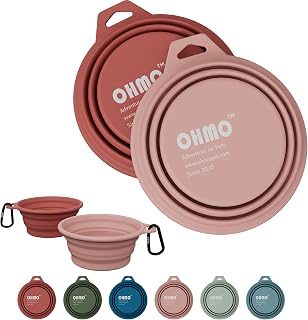 OHMO Collapsible Silicone Dog Bowls (2 Pack, 12oz/400ml) - Portable Foldable Travel Water & Food Bowls for Dogs Cats Hiking Camping