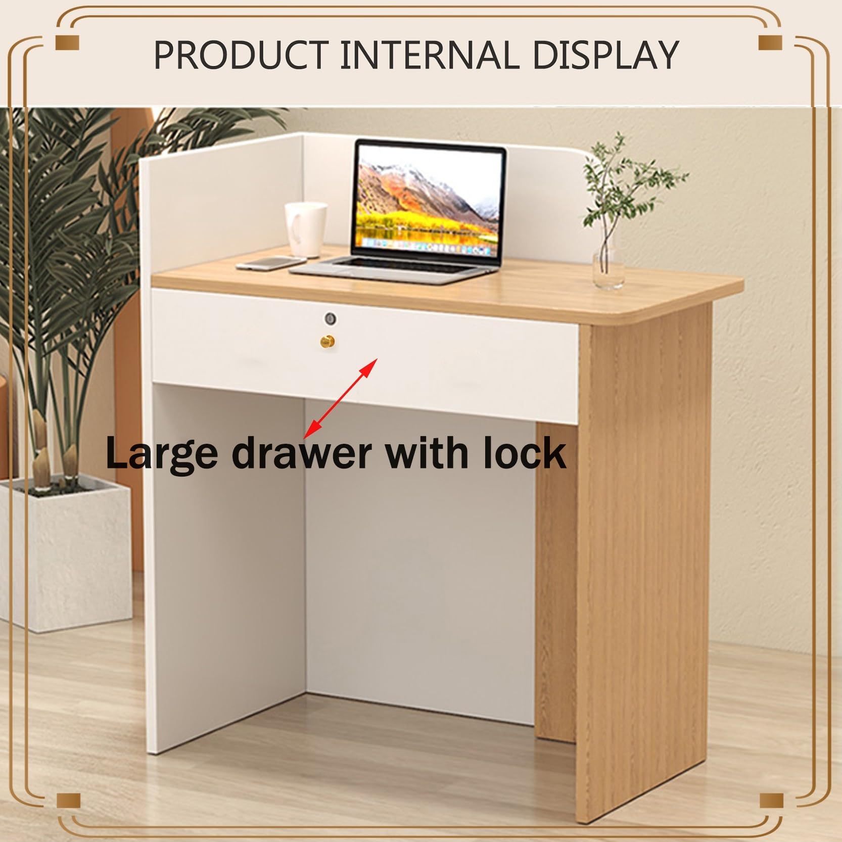 Petit Comptoir De Réception Comptoir Magasin Bureau De Comptoir Bar Meuble De Bureau Comptoir Caisse Moderne Comptoir De Réception Avec Tiroir For Bureau, Boutique, Spa(Cream Yellow,31.4*15.7*35.4in