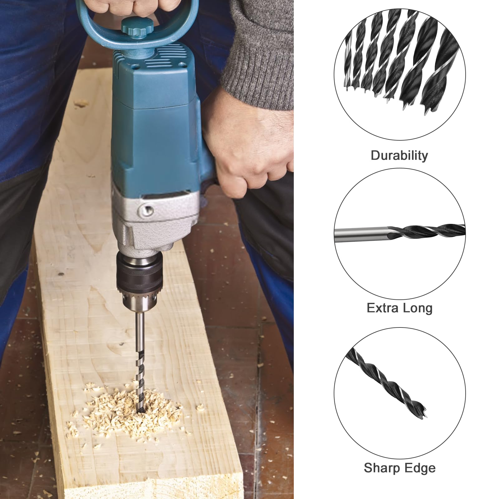 7 Stück Holzbohrer Set 300mm Lang,Schlangenbohrer Holzschlangenbohrer Set,Kunstbohrer für Holzbearbeitung, Professional Holzbearbeitungbohrer,Schlangenbohrer Ø 4mm, 5mm, 6mm, 7mm, 8mm, 10mm, 12mm