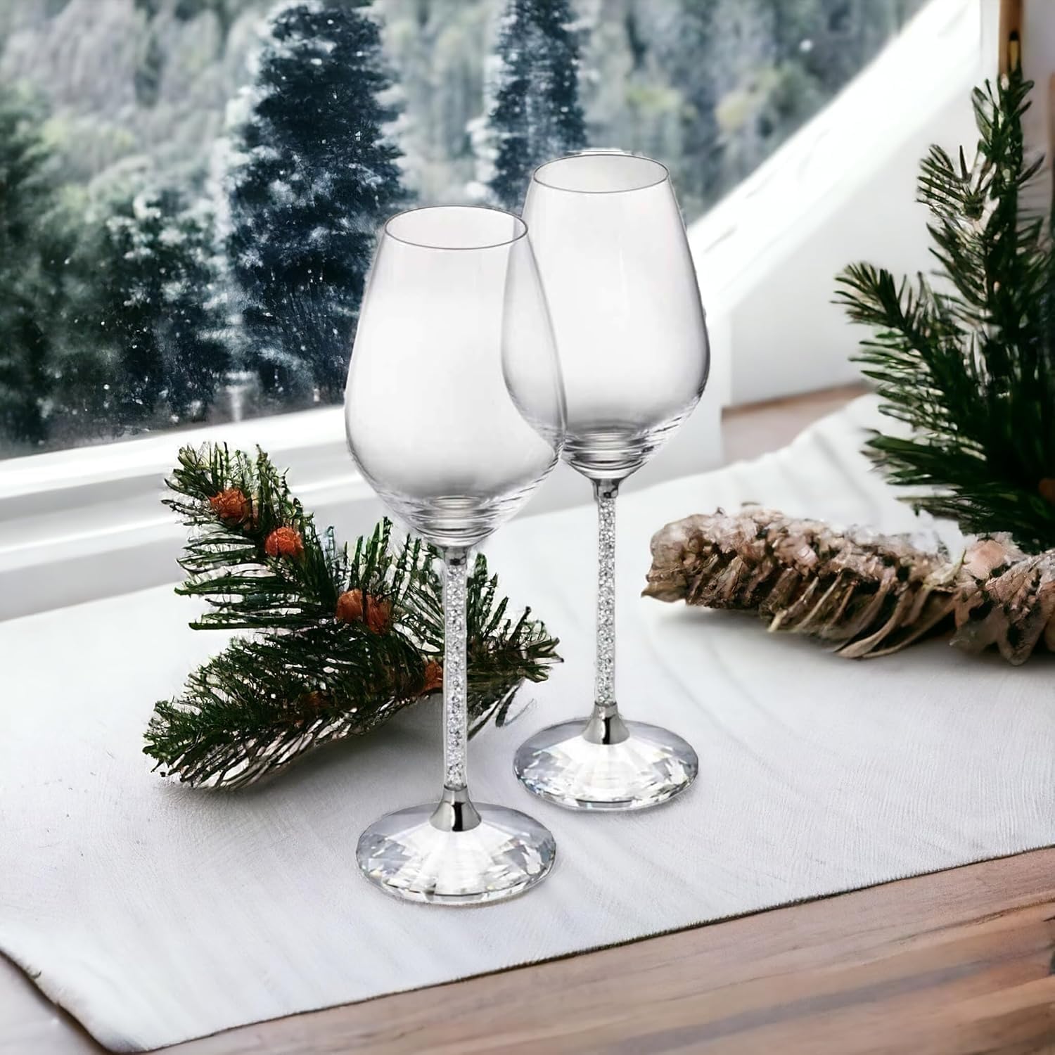JAYOGLA Clear Crystals Wine Glasses Pair Embellished for Home Decor Set of 2 (20cm, Wine Glasses) - Image 3