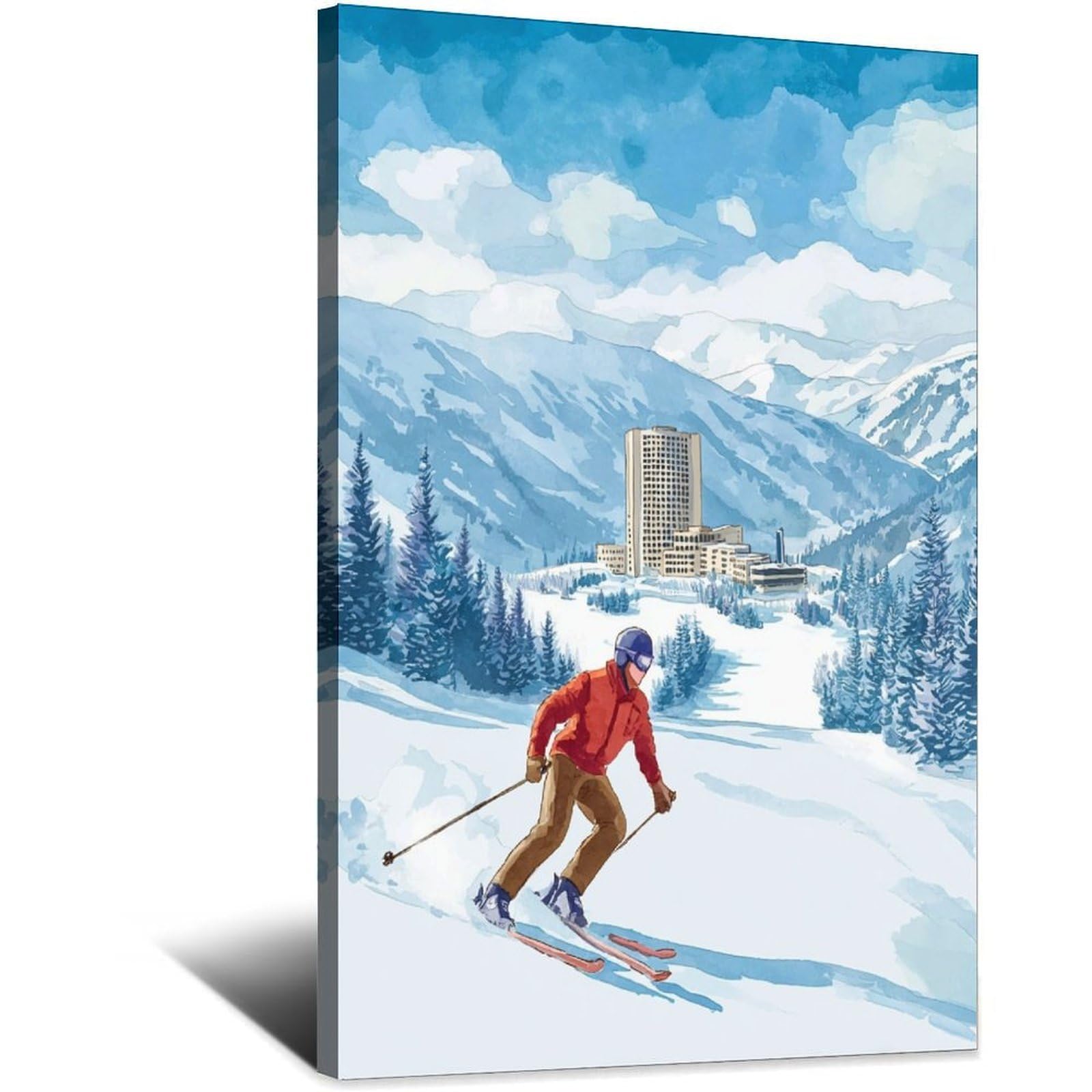 Sestriere Italy Ski Poster 20x30inch(50x75cm) Vintage Watercolor Canvas Art