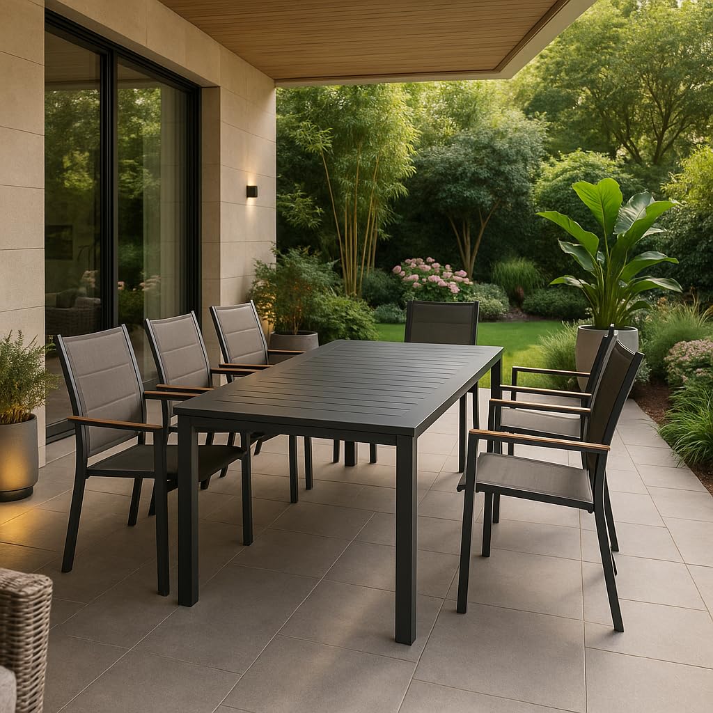 Decor Space Tavolo allungabile Ibiza Antracite in alluminio dogato da esterno per giardino e veranda (Tavolo/150-210 x 90 cm)