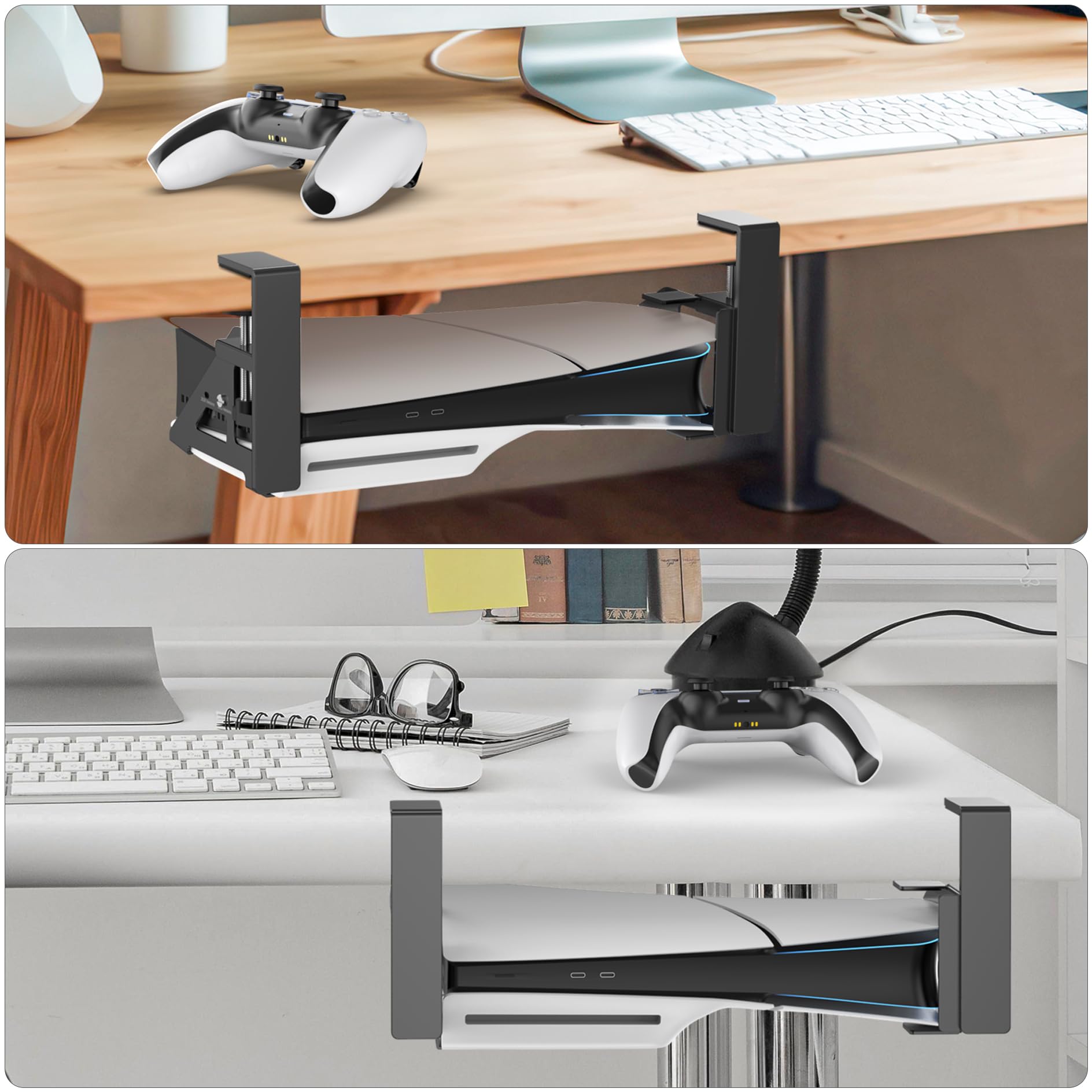 Rysker Support PS5 sous la Bureau Compatible avec Console PS5/ Slim/Pro, Support Horizontal PS 5 et Support Stealth Mount pour Play Station 5, Accessoires pour Rangement PlayStation 5